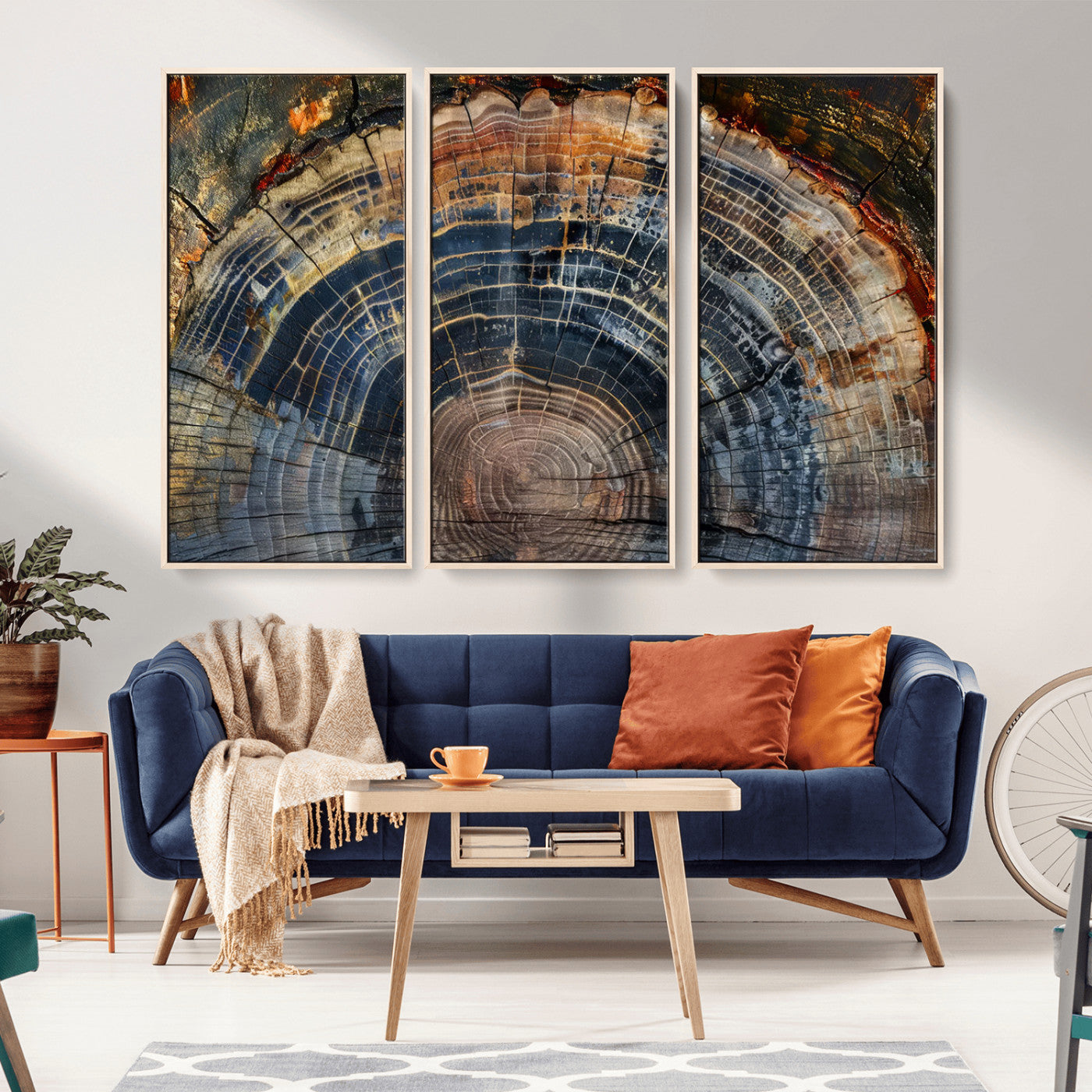 16193-MGV-FC-48X32-3P_Natural-Tree Ring Wall Art – Abstract Wood Grain Canvas Print, Rustic Nature Texture Artwork Poster for Living Room, Bedroom, Office,