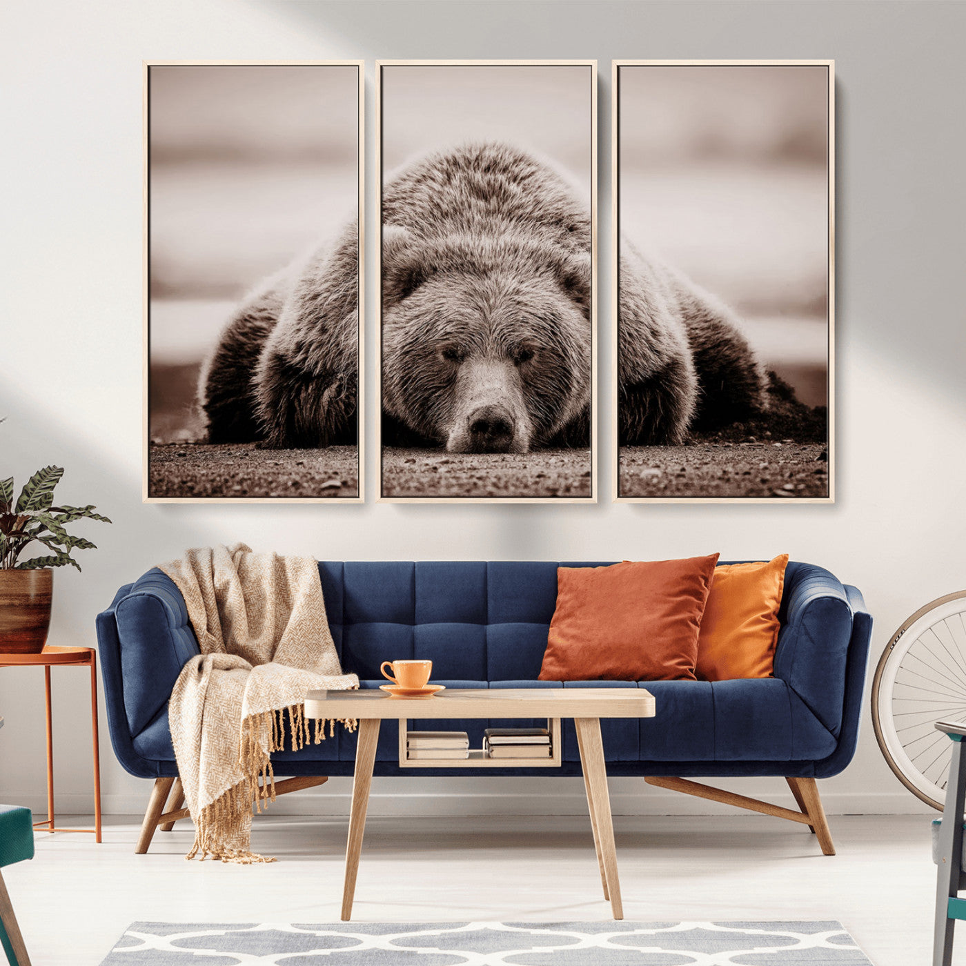 20611-MGV-CV-36X24-Grizzly Bear Wall Art – Majestic Wildlife Sepia Canvas Print, Rustic Nature Animal Artwork for Cabin, Lodge, Living Room, Bedroom,