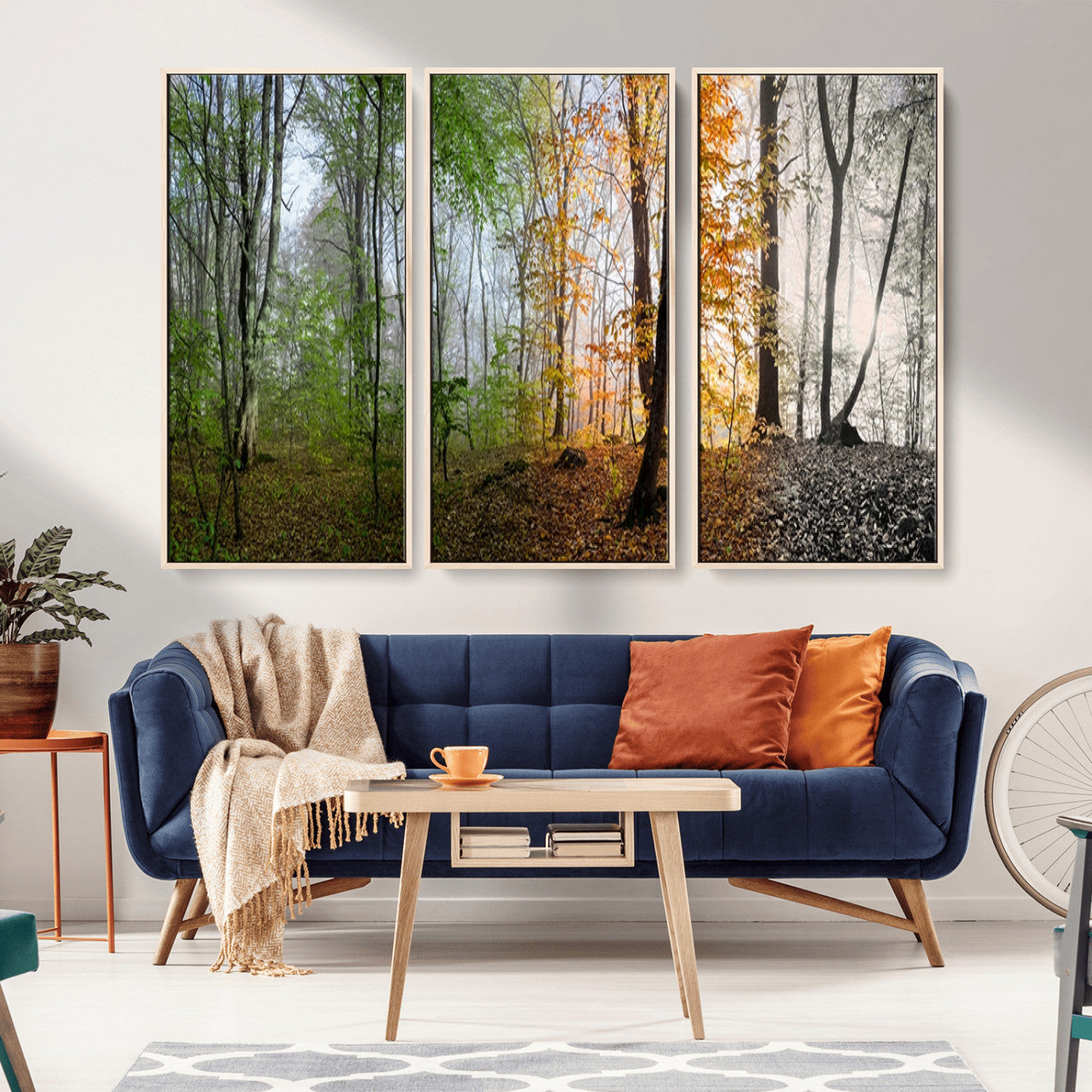 95317-MGV-CV-36X24-Four Seasons Forest Wall Art – Panoramic Nature Canvas Print Showing Spring, Summer, Autumn and Winter Landscape for Living Room,