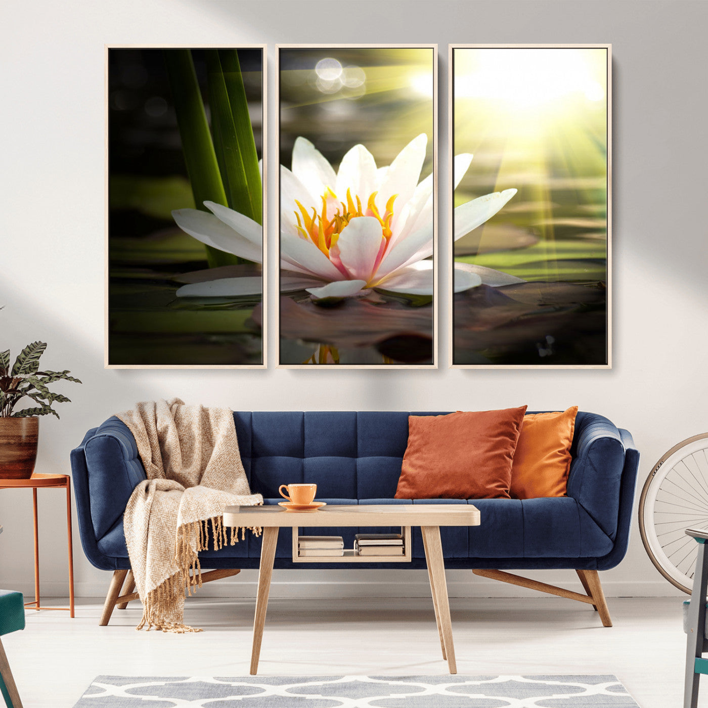 60352-MGV-CV-36X24-White Water Lily Wall Art – Lotus Flower Canvas Print with Sunlight Reflection, Peaceful Botanical Artwork for Living Room,
