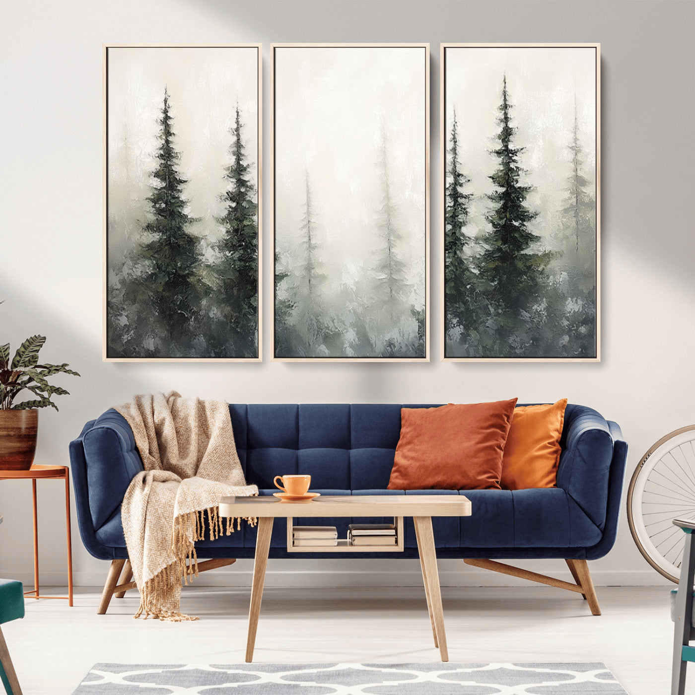 33241-MGV-CV-36X24-Misty Forest Wall Art Canvas Print, Framed Foggy Pines Art Picture Print, Forest Haze Perfect Rustic Minimalist Decor Artwork