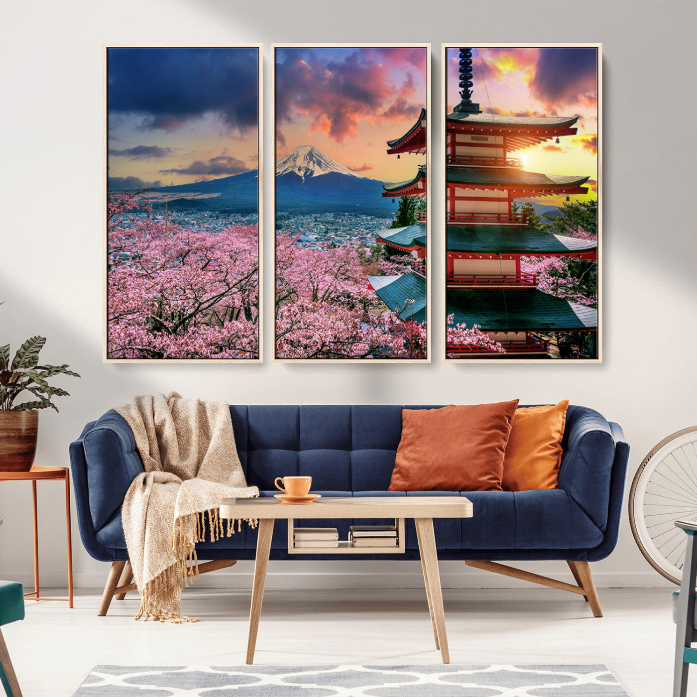 32331262-MGV-CV-36X24-Mount Fuji Japan Wall Art – Cherry Blossom Landscape Canvas Print, Chureito Pagoda Sunset Photography, Japanese Nature Travel