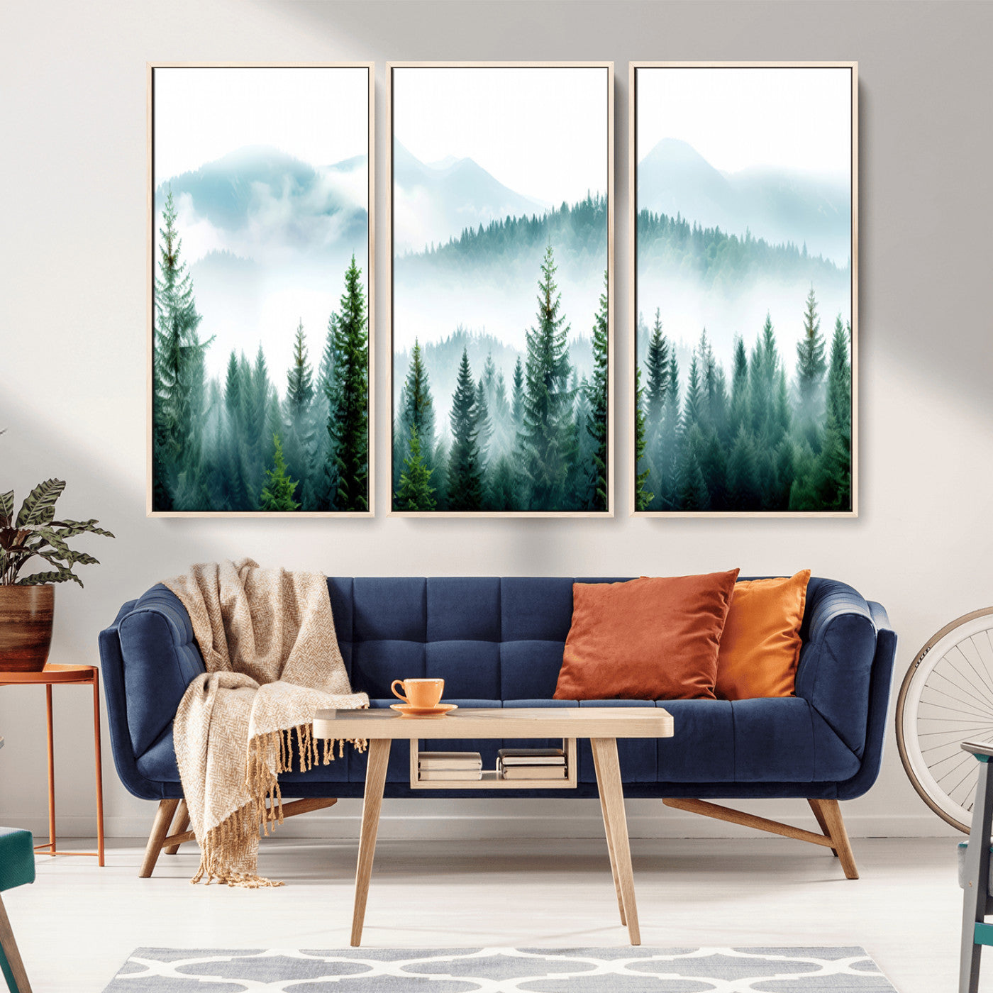 16716676-MGV-CV-36X24-Pine Forest Wall Art Canvas Print, Framed Misty Mountains Art Picture Print, Foggy Trees Perfect Moody Forest Decor Artwork