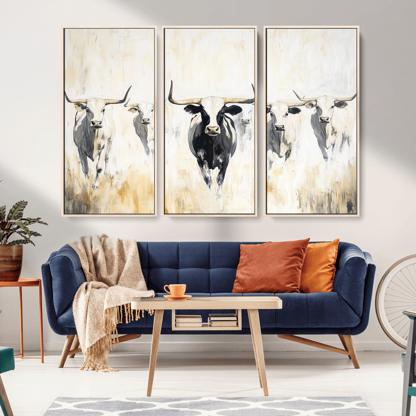 40397799-MGV-CV-36X24-Texas Longhorn Wall Art Canvas Print, Framed Rustic Herd Art Picture Print, Western Bull Perfect Neutral Western Decor Artwork