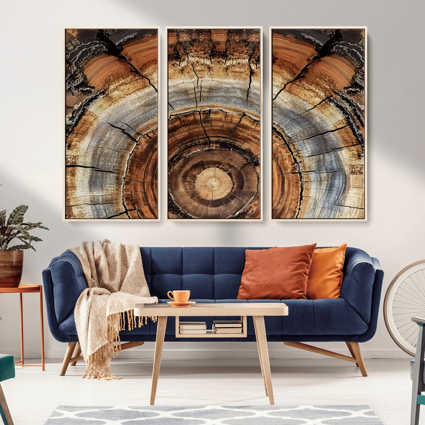 15184146-MGV-CV-36X24-Tree Rings Wall Art Canvas Print, Framed Wood Texture Art Picture Print, Rustic Pattern Perfect Rustic Organic Decor Artwork