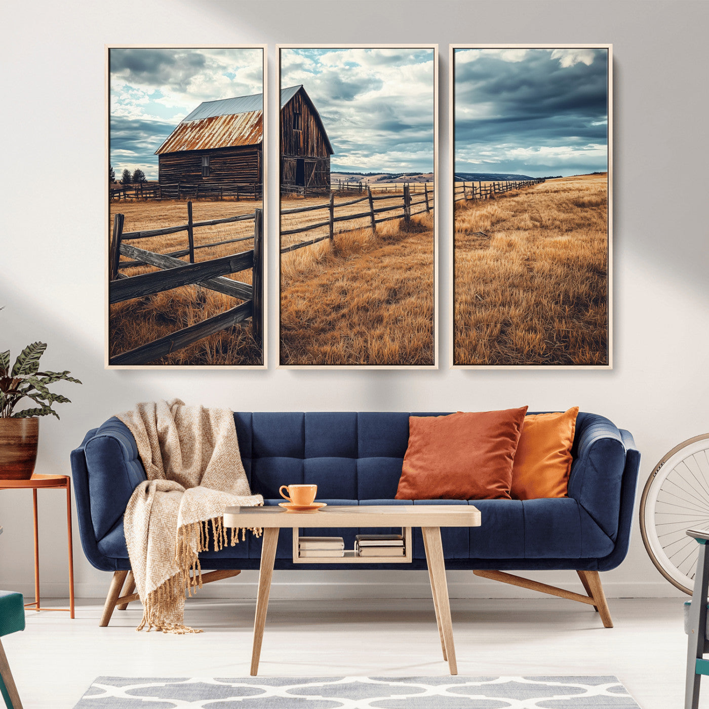 69356982-MGV-CV-36X24-Old Barn Wall Art Canvas Print, Framed Rustic Fence Art Picture Print, Wooden Farmhouse Perfect Rustic Farmhouse Decor Artwork