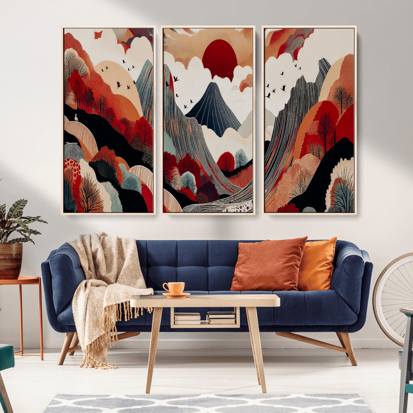 59495752-MGV-CV-36X24-Abstract Mountain Wall Art Canvas Print, Framed Vibrant Landscape Art Picture Print, Nature Drawing Perfect Contemporary