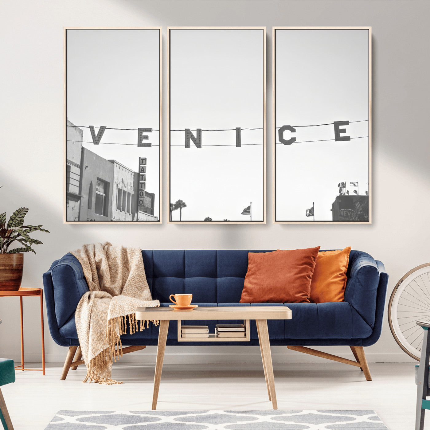 68254589-MGV-FC-48X32-3P_Natural-Venice Sign Wall Art Canvas Print, Framed Venice Letters Art Picture Print, Los Angeles Perfect Minimalist Urban Decor Artwork