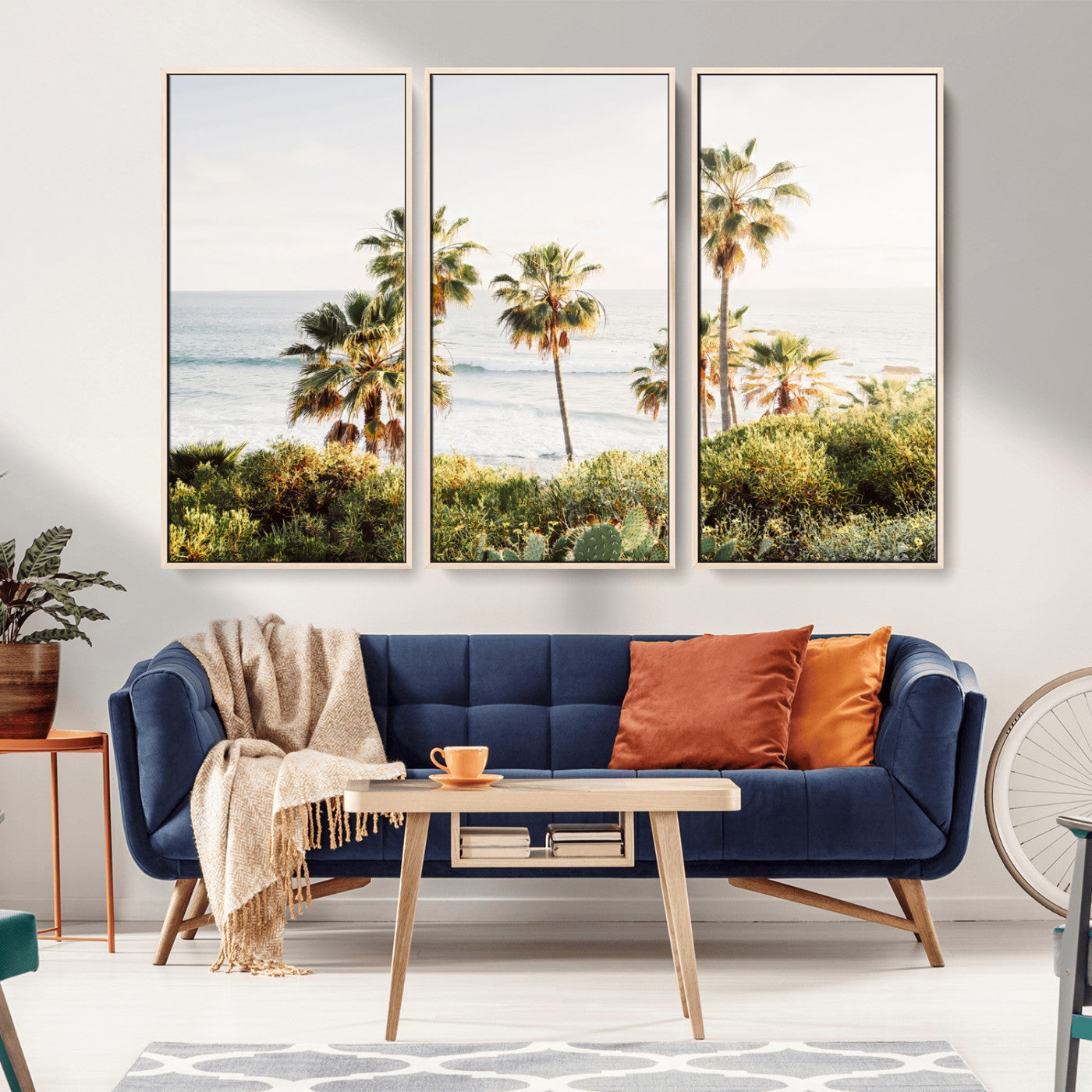 94707294-MGV-CV-36X24-California Coast Wall Art Canvas Print, Framed Palm Trees Art Picture Print, Coastal Landscape Perfect Coastal Minimalist Decor