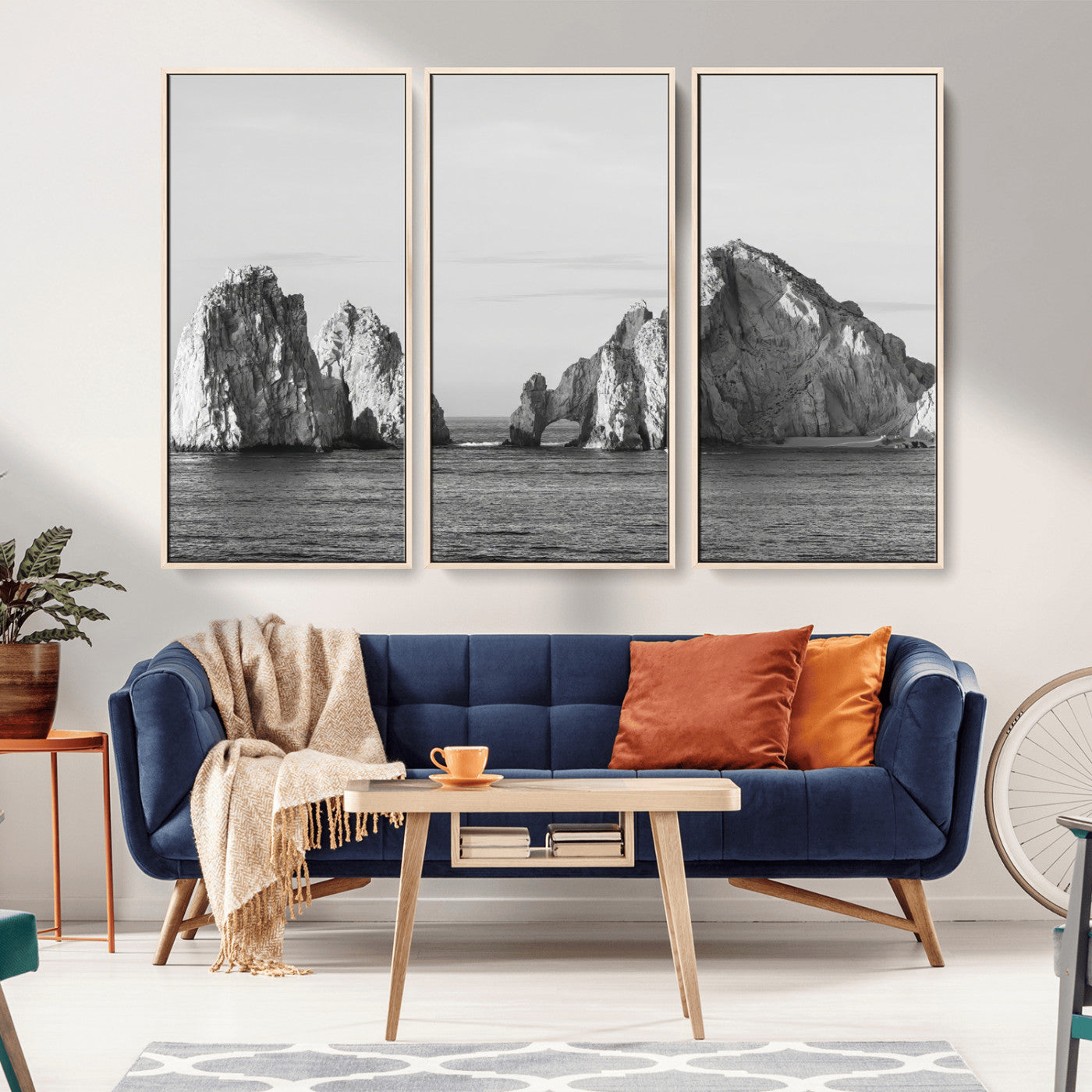 18810731-MGV-CV-36X24-Rugged Coastline Wall Art Canvas Print, Framed Ocean Cliffs Art Picture Print, Monochrome Seascape Perfect Coastal Minimalist