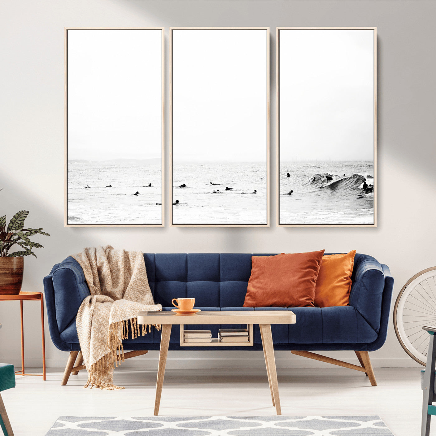 38441169-MGV-CV-36X24-Monochrome Swimming Wall Art Canvas Print, Framed Ocean Horizon Art Picture Print, Moody Coastal Perfect Minimalist Coastal Decor