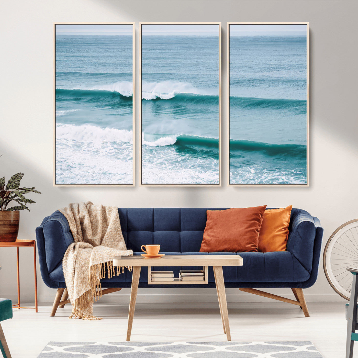 73692470-MGV-CV-36X24-Ocean Swell Wall Art Canvas Print, Framed Surf Waves Art Picture Print, Blue Water Perfect Coastal Dynamic Decor Artwork
