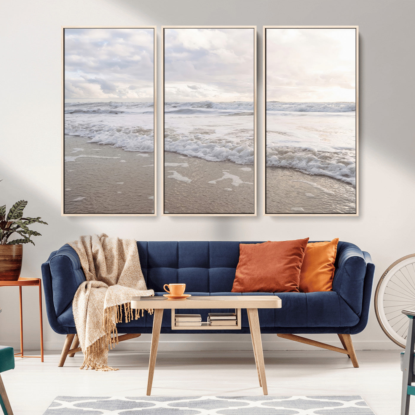 70596264-MGV-CV-36X24-Ocean Waves Wall Art Canvas Print, Framed Coastal Shoreline Art Picture Print, Sea Foam Perfect Coastal Minimalist Decor Artwork