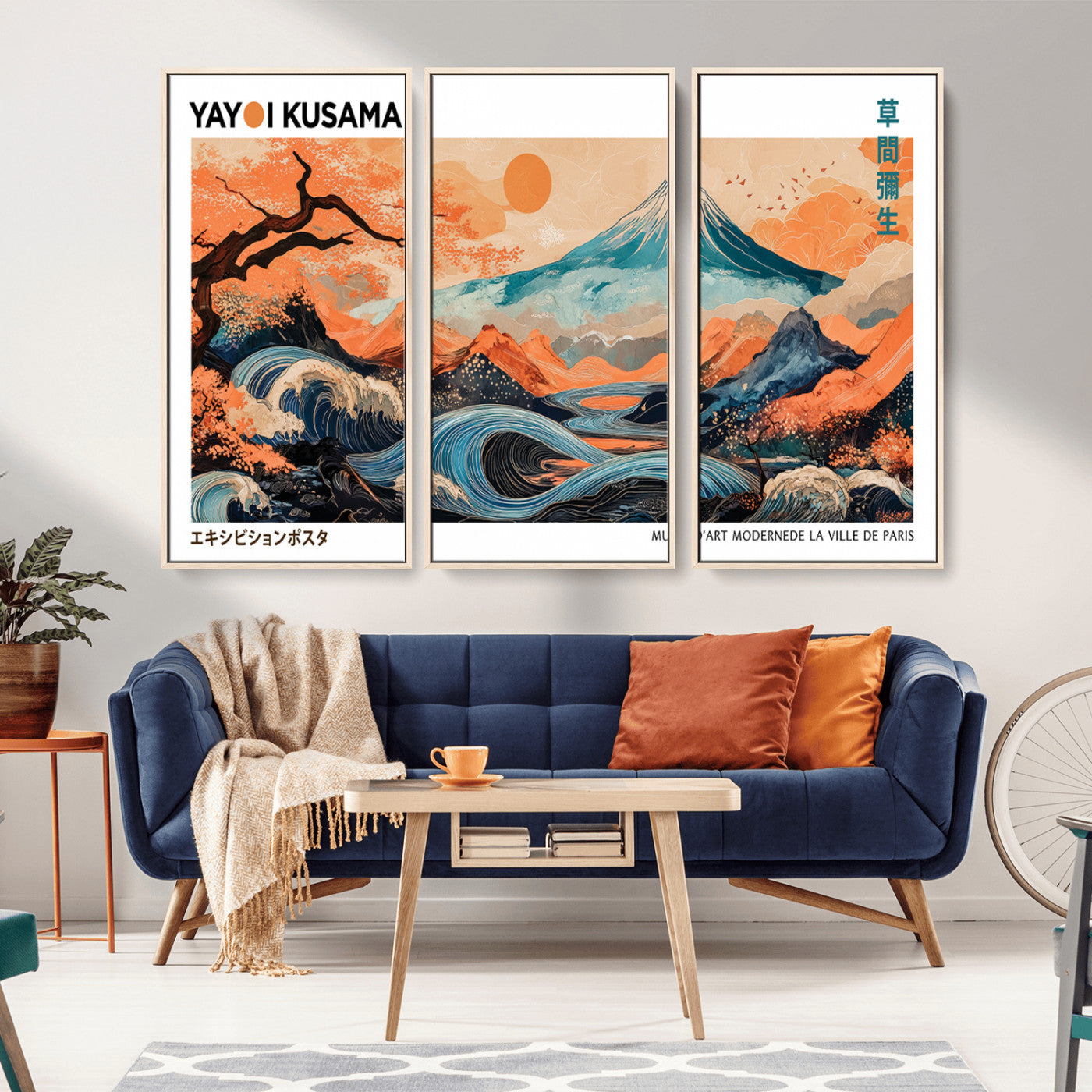 88785870-MGV-CV-36X24-Japanese Great Wave & Mt Fuji Wall Art – Ukiyo e Style Landscape Print with Flowing River, Autumn Mountain Poster, Oriental Asian