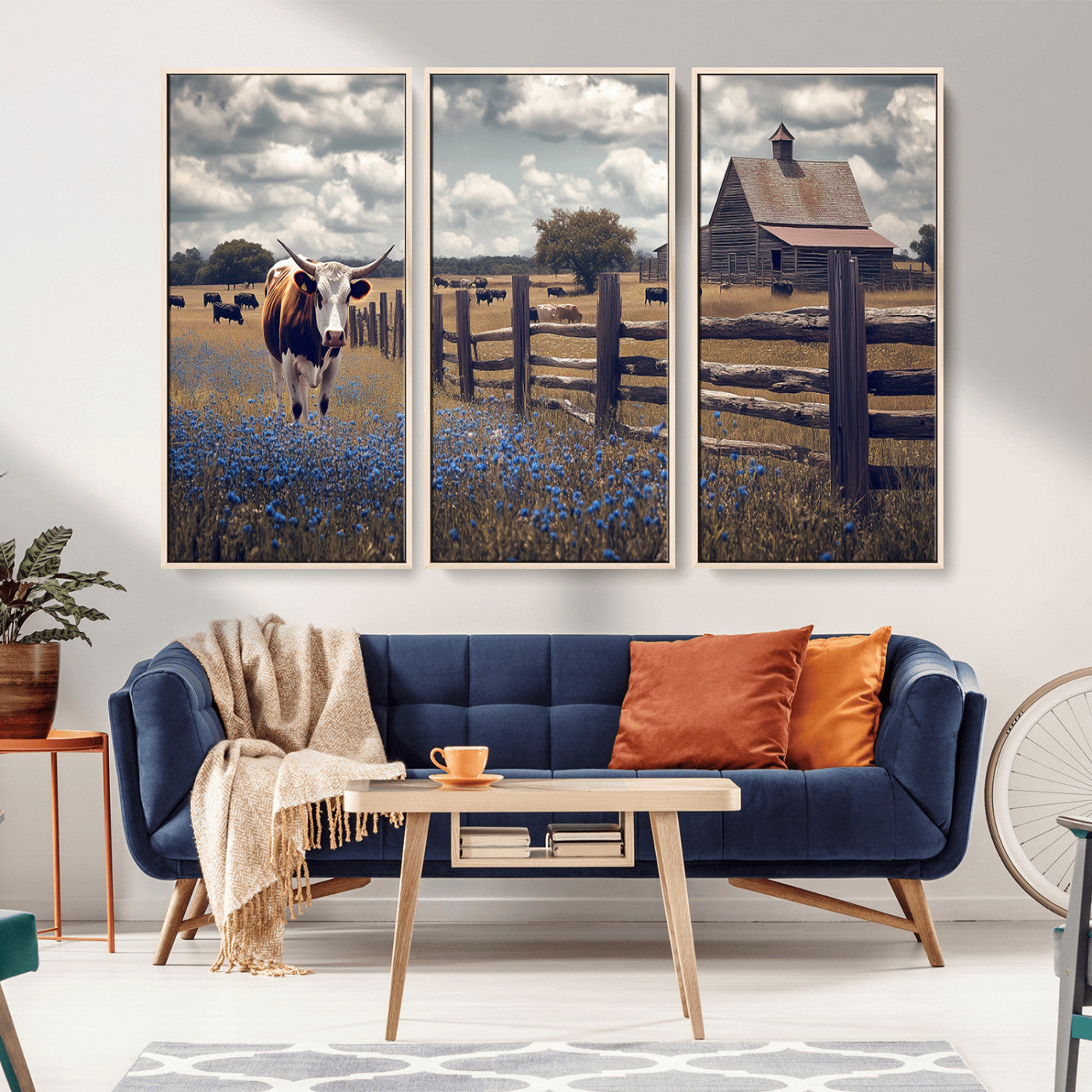 22296025-MGV-CV-36X24-Texas Longhorn Canvas Wall Art Canvas Print, Framed Rustic Barn Wall Art Art Picture Print, Farmhouse Cow Decor Perfect Rustic