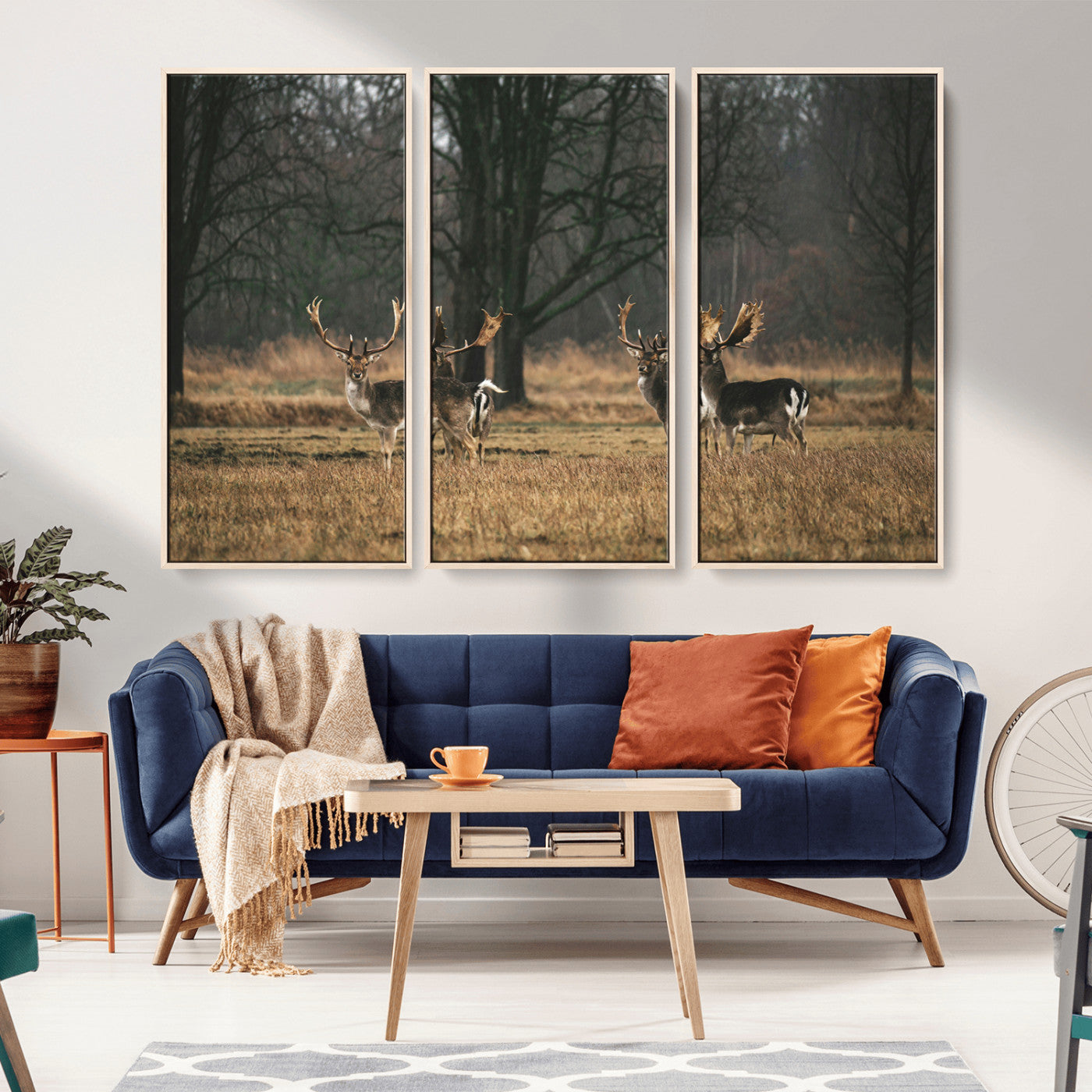 55348744-MGV-CV-36X24-Deer Photography Wall Art Canvas Print, Framed Rustic Wildlife Art Picture Print, Stags In Forest Perfect Rustic Wilderness Decor