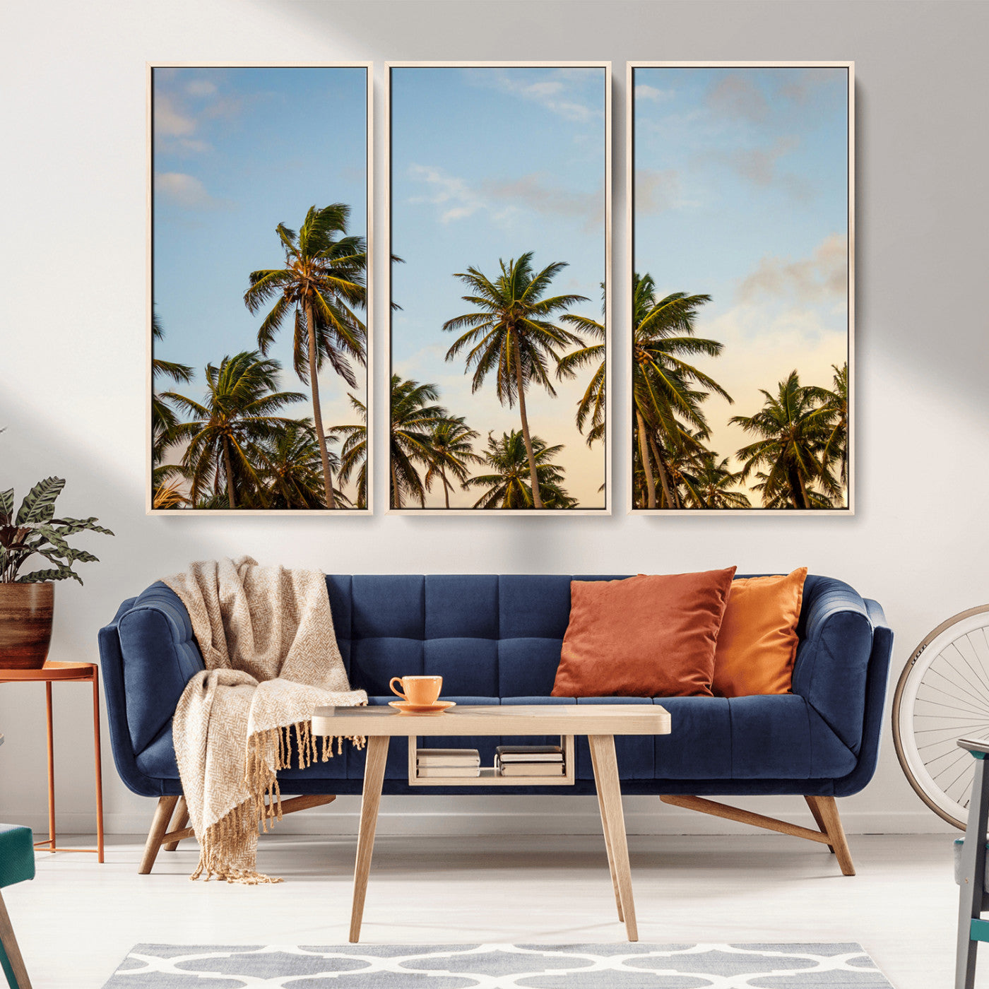 99033771-MGV-CV-36X24-Palm Trees Wall Art Canvas Print, Framed Tropical Vibes Art Picture Print, Coastal Sunset Perfect Coastal Boho Decor Artwork