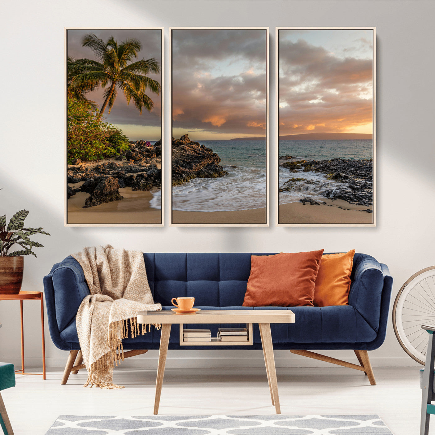 55108220-MGV-CV-36X24-Tropical Beach Wall Art Canvas Print, Framed Hawaiian Sunset Art Picture Print, Ocean Waves Perfect Coastal Tropical Decor Artwork