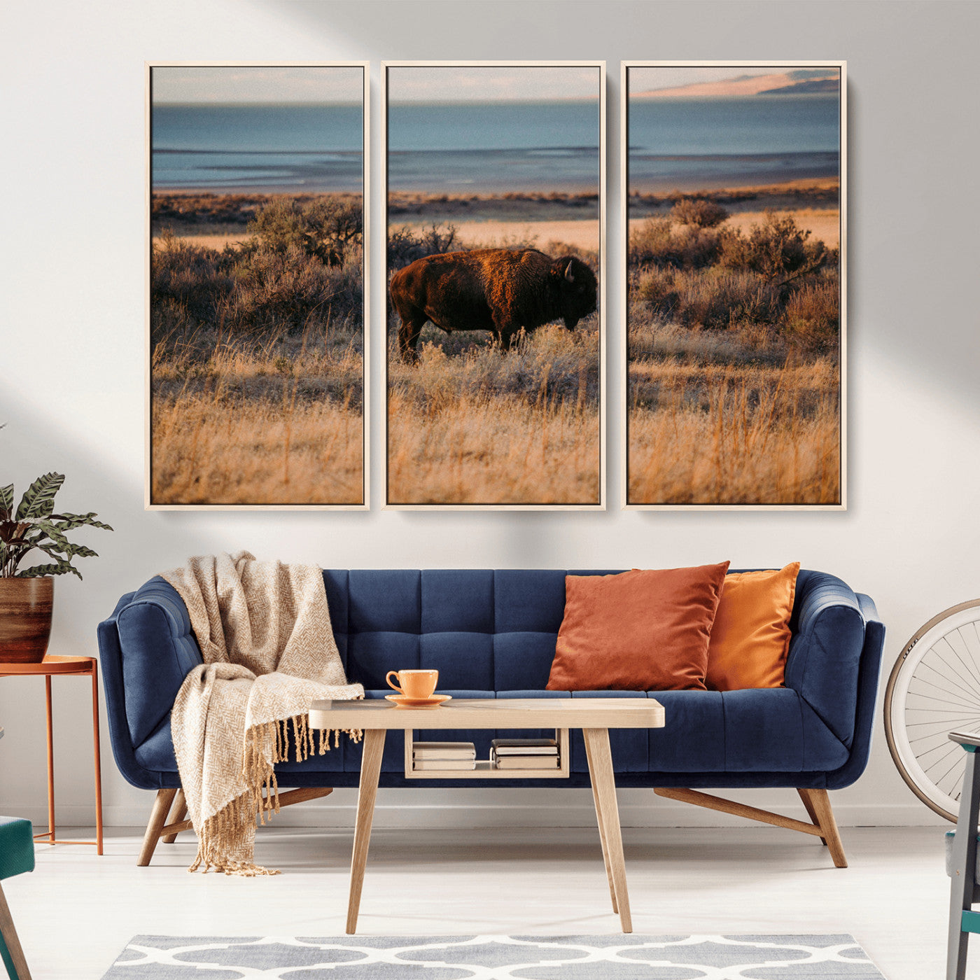 39509187-MGV-CV-36X24-Western Wildlife Wall Art Canvas Print, Framed Bison Art Picture Print, Golden Hour Perfect Western Rustic Decor Artwork