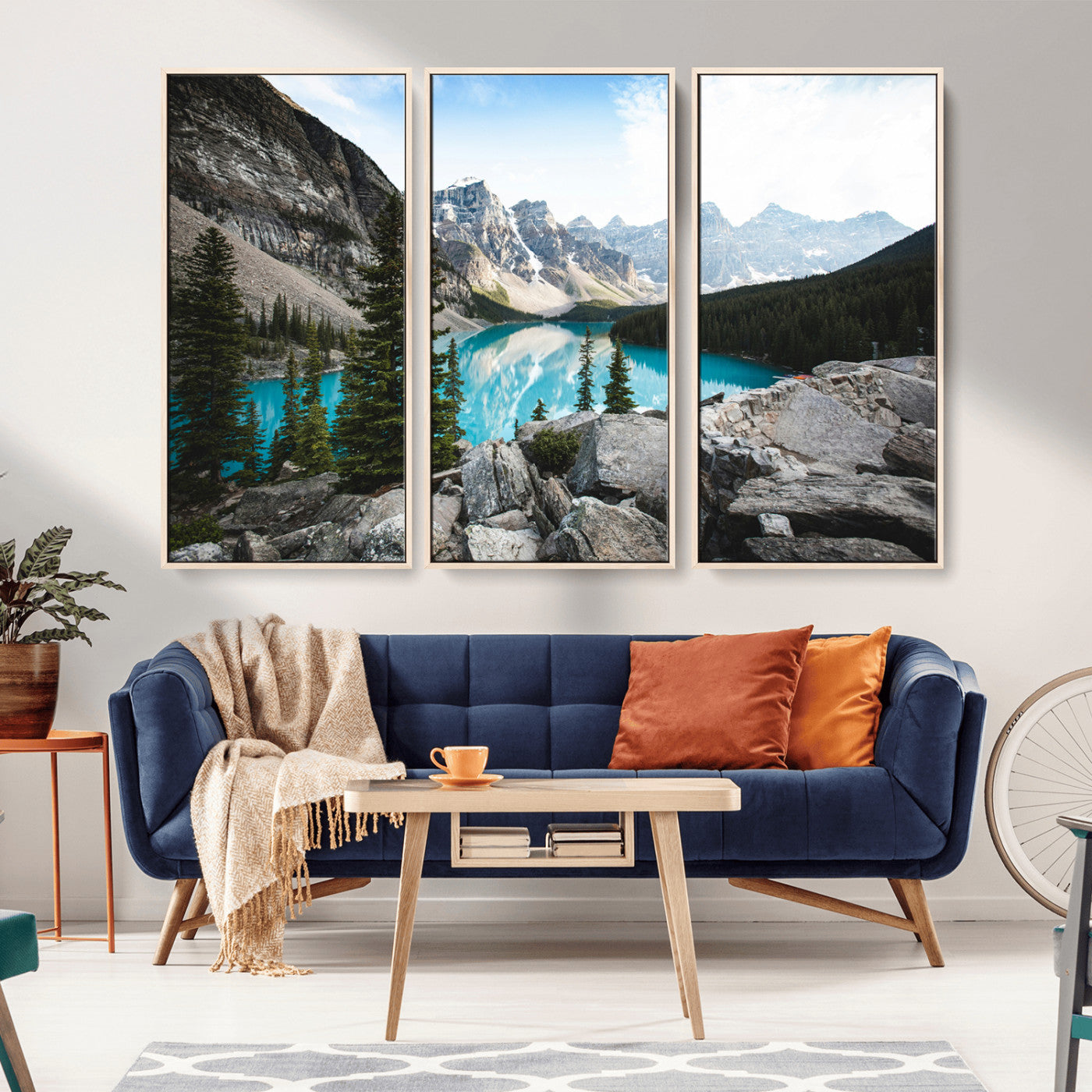 98014896-MGV-CV-36X24-Canadian Rockies Wall Art Canvas Print, Framed Mountain Landscape Art Picture Print, Turquoise Water Perfect Scandinavian