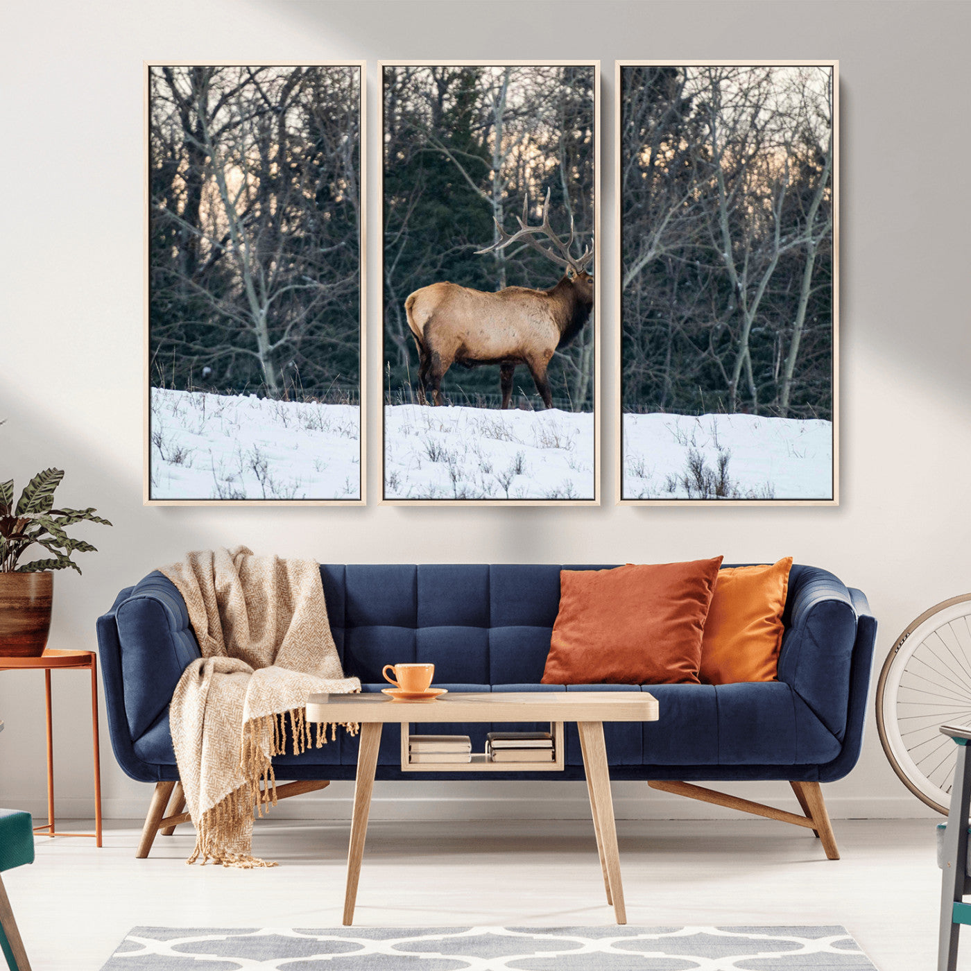 36533178-MGV-CV-36X24-Wild Elk Photography Wall Art Canvas Print, Framed Winter Wildlife Art Picture Print, Snowy Forest Perfect Rustic Lodge Decor