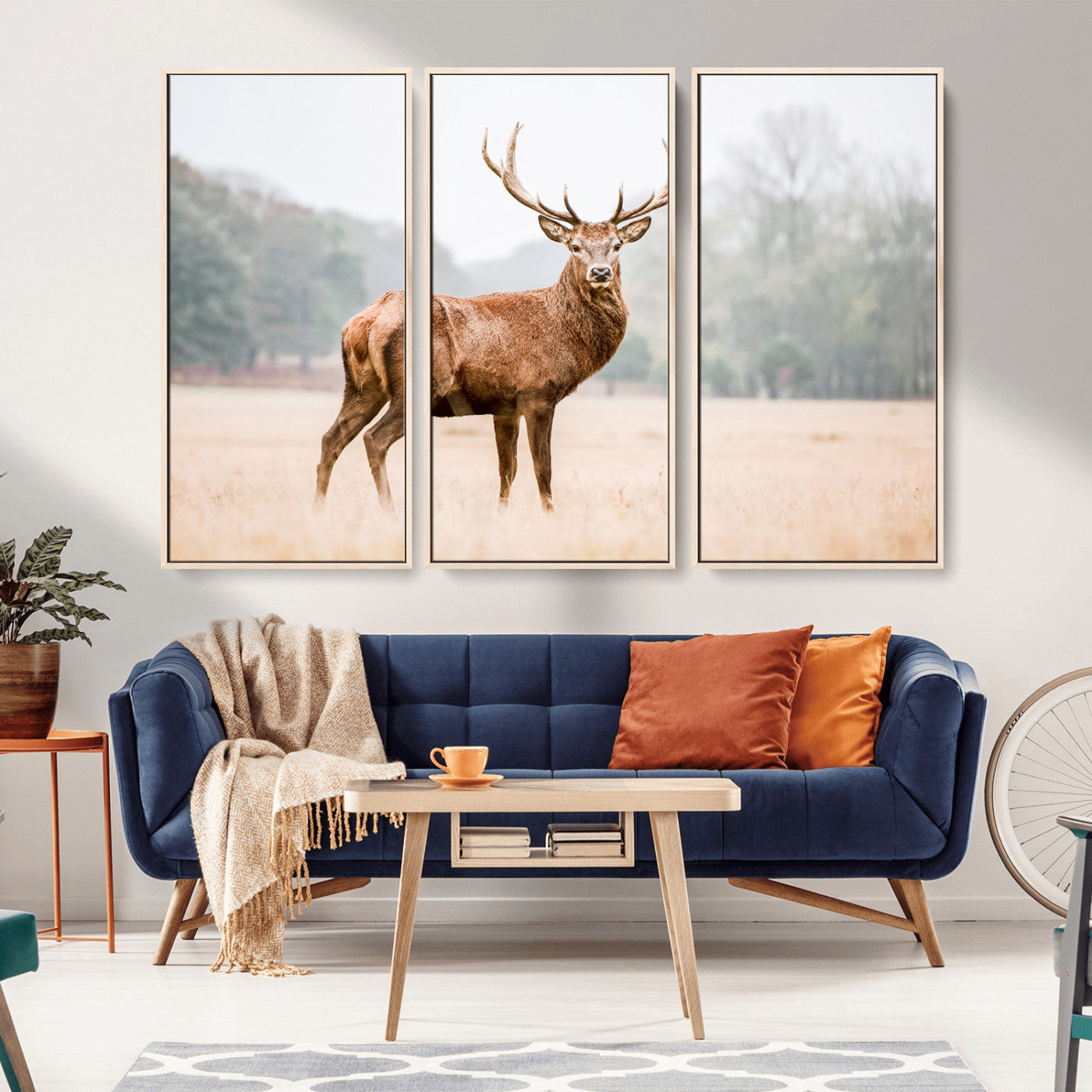 86502413-MGV-CV-36X24-Vintage Wildlife Art Wall Art Canvas Print, Framed Misty Landscape Art Picture Print, Deer Wall Art Perfect Rustic Wildlife Decor