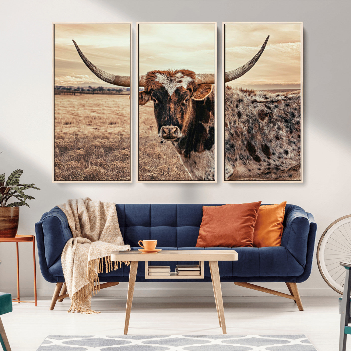 95745718-MGV-CV-36X24-Texas Longhorn Wall Art – Western Cattle Photography Canvas Print, Rustic Ranch Animal Artwork Country Farmhouse Decor for Living