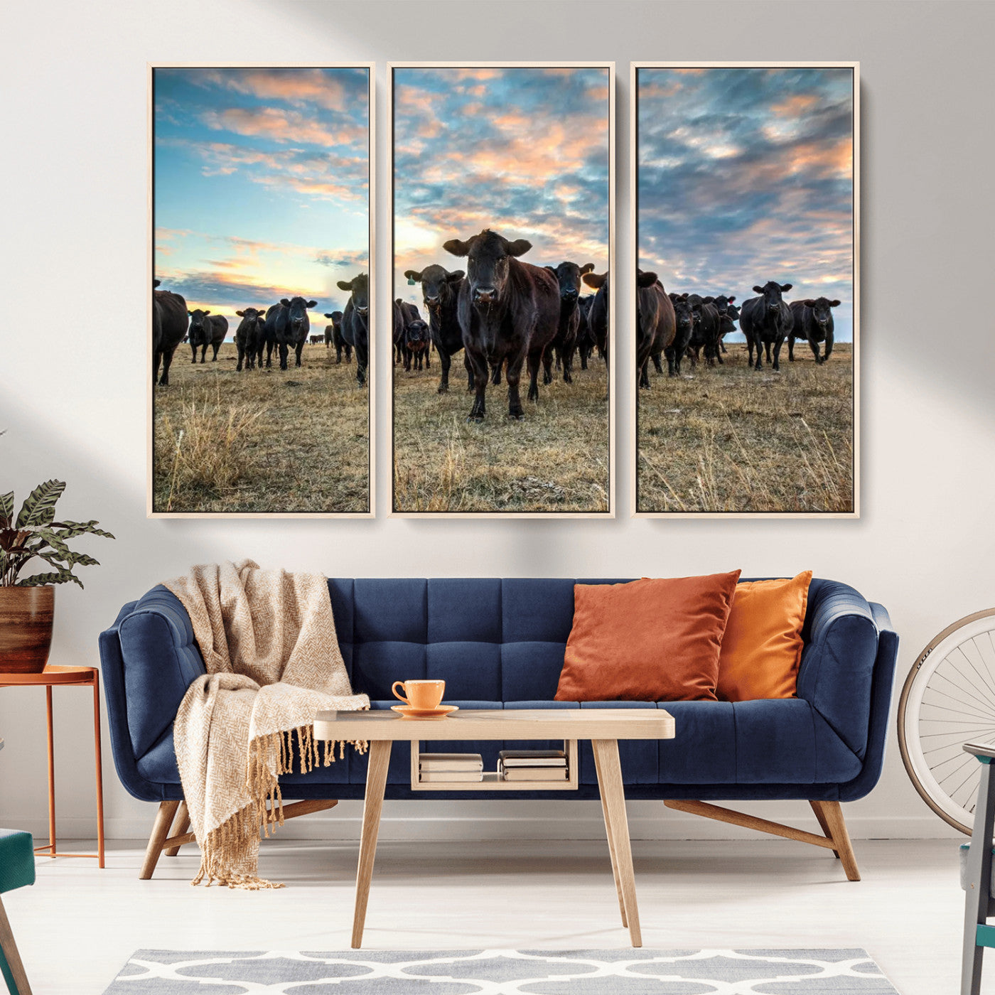 13867292-MGV-CV-36X24-Black Cattle Wall Art – Rustic Ranch Herd Canvas Print, Western Farmhouse Country Landscape Decor for Living Room, Office, or