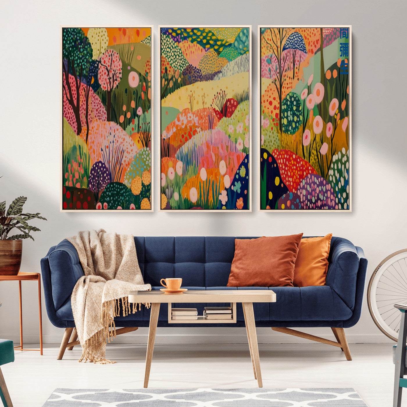 79636380-MGV-CV-36X24-Colorful Abstract Landscape Wall Art – Vibrant Hills and Flowers Canvas Print, Modern Whimsical Artwork for Living Room, Bedroom,