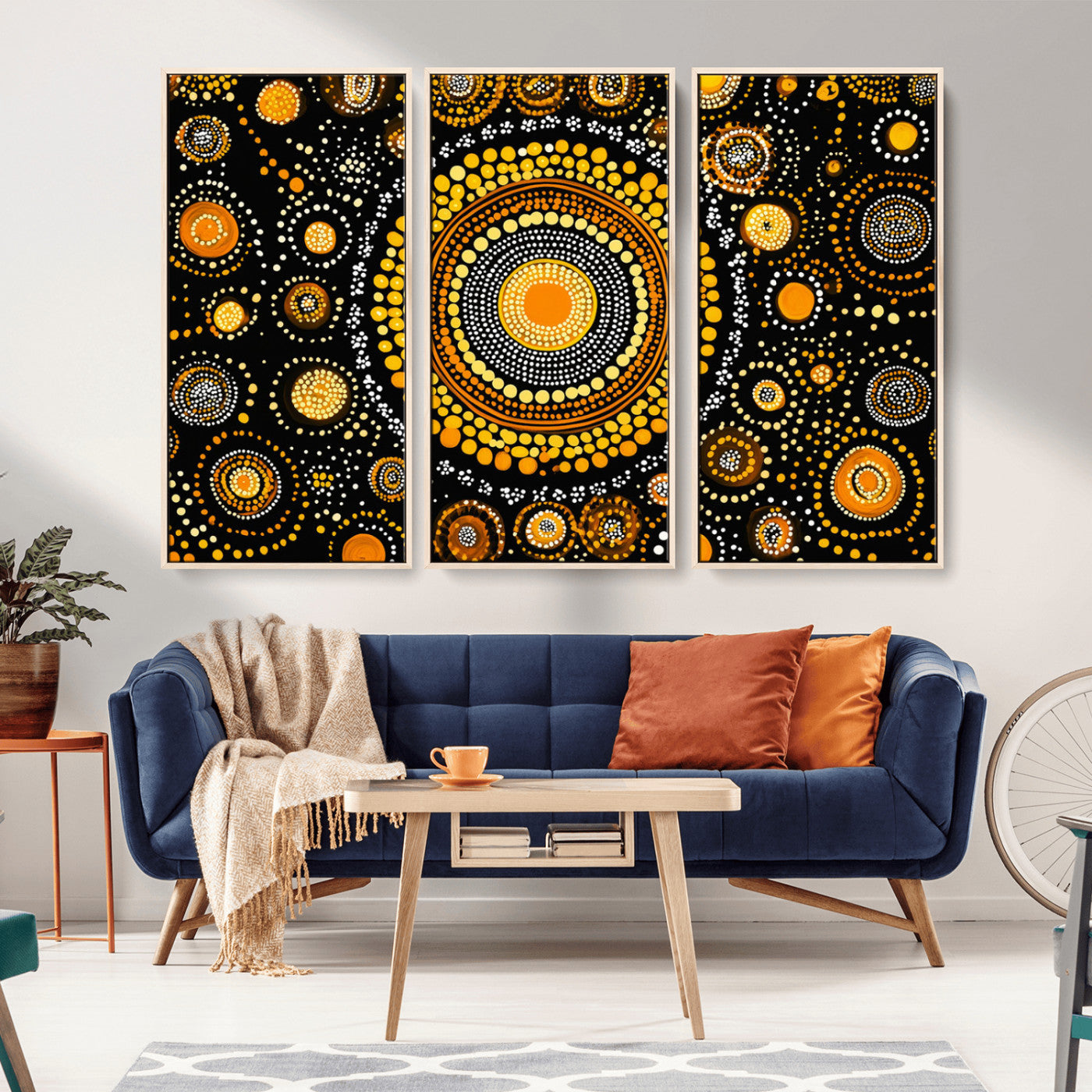 45478523-MGV-CV-36X24-Abstract Circle Wall Art – Bold Black and Gold Dot Painting Canvas Print, Modern Geometric Mandala Style Decor for Living Room or