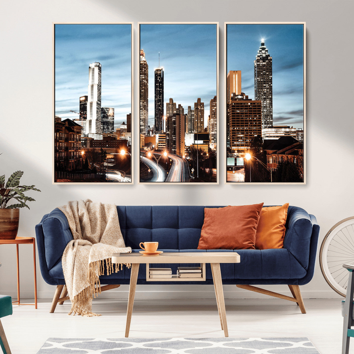 23859158-MGV-CV-36X24-Atlanta Skyline Wall Art – Modern Cityscape Canvas Print with Night Lights and Traffic Trails, Urban Decor for Office, Apartment,