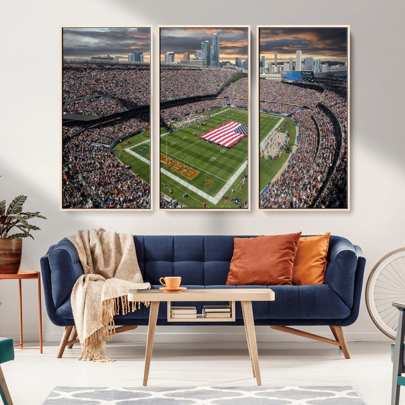 98106777-MGV-CV-36X24-Soldier Field Wall Art – Chicago Bears Stadium Canvas Print with American Flag, Game Day Football Decor for Man Cave, Bar, or