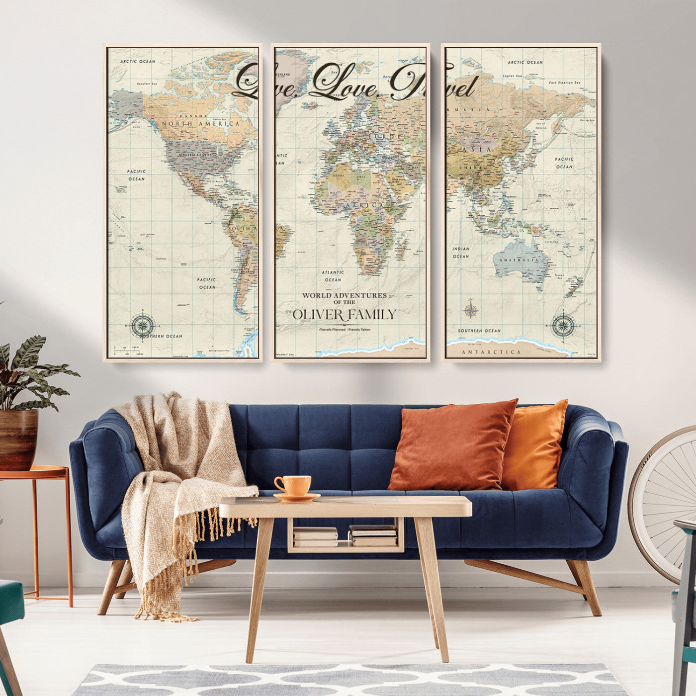19479008-MGV-CV-36X24-Live Love Travel Wall Art – Detailed World Map Canvas Print, Adventure Decor for Living Room, Office or Bedroom, Travel Gift for