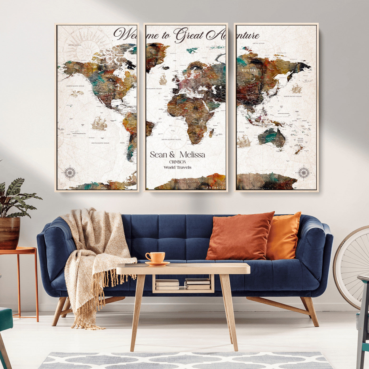 33176212-MGV-CV-36X24-Welcome to Great Adventure Wall Art – Colorful Watercolor World Map Canvas Print, Vibrant Travel Decor for Living Room, Office or