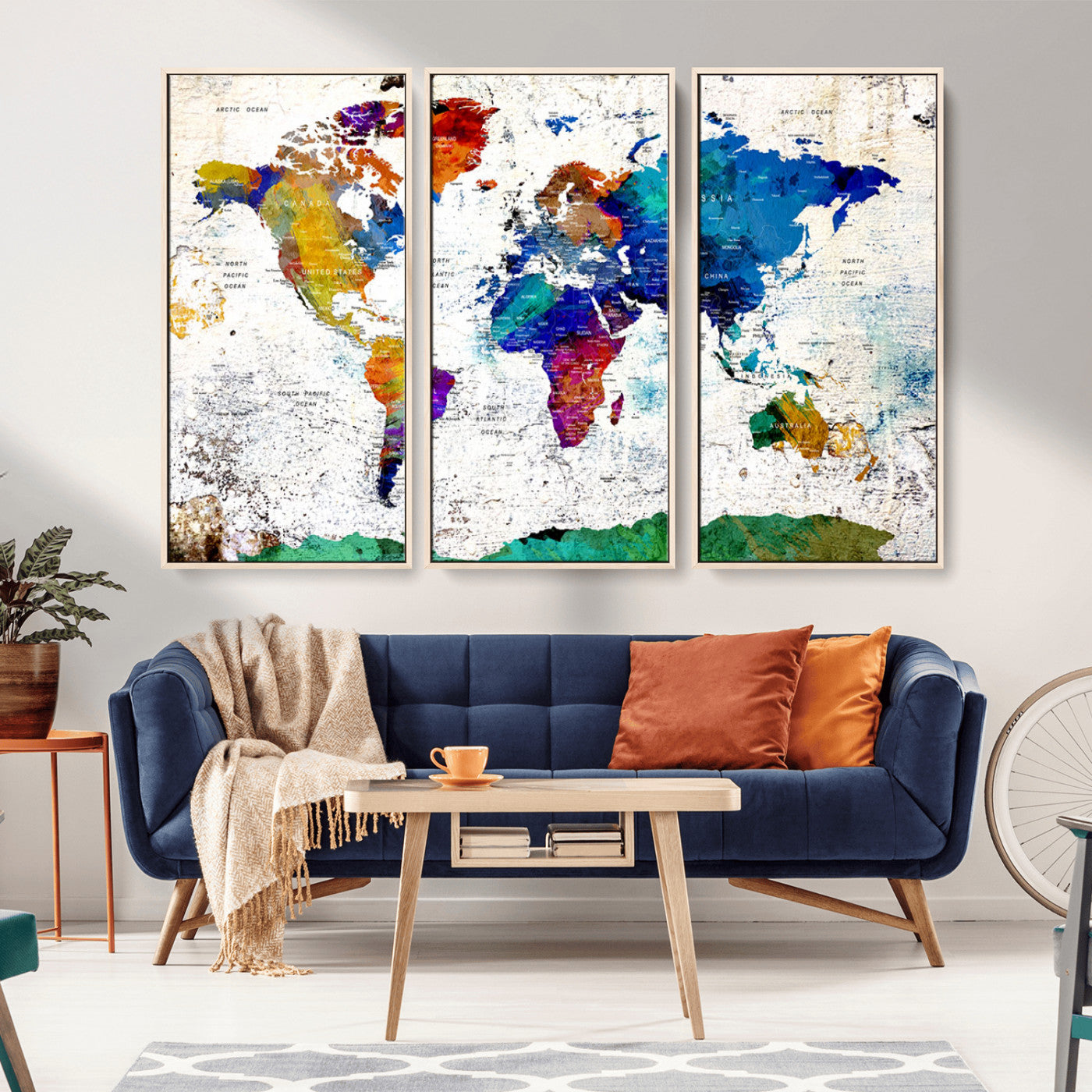 51312063-MGV-CV-36X24-Colorful World Map Wall Art – Abstract Watercolor Canvas Print, Modern Travel Decor for Living Room, Office, Classroom or
