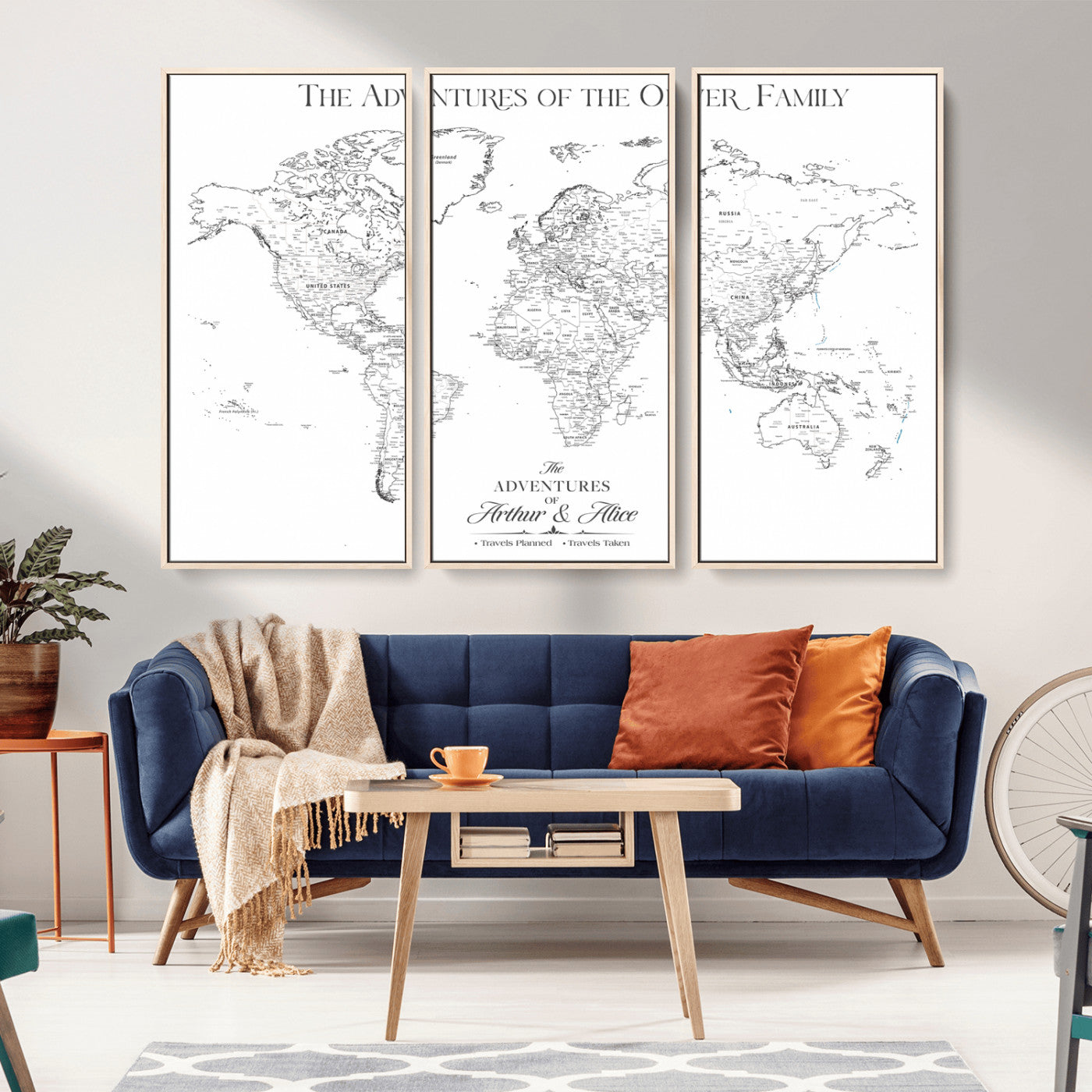 21029247-MGV-CV-36X24-Minimalist World Map Wall Art – Black and White Travel Adventure Print, Modern Family Travel Map Decor for Living Room, Bedroom,
