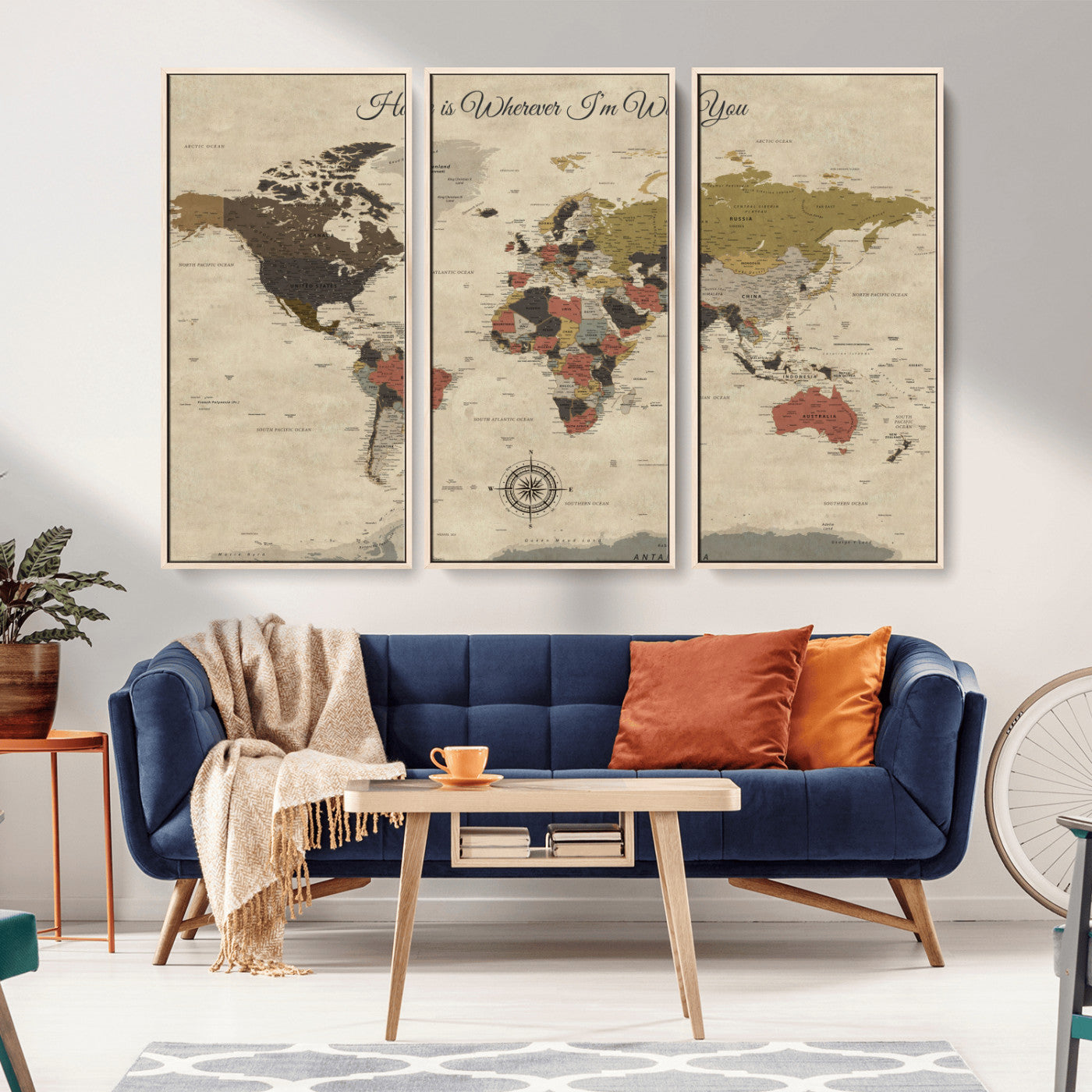 89242247-MGV-CV-36X24-World Map Wall Art – Rustic Vintage Travel Canvas Print, Push Pin Adventure Decor for Bedroom, Office, Living Room