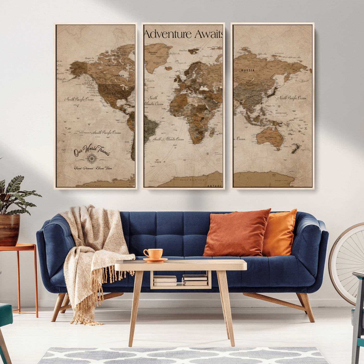 81121837-MGV-CV-36X24-Adventure Awaits World Map Wall Art – Rustic Vintage Canvas Print, Antique Travel Decor, Classic Atlas Artwork for Home Office