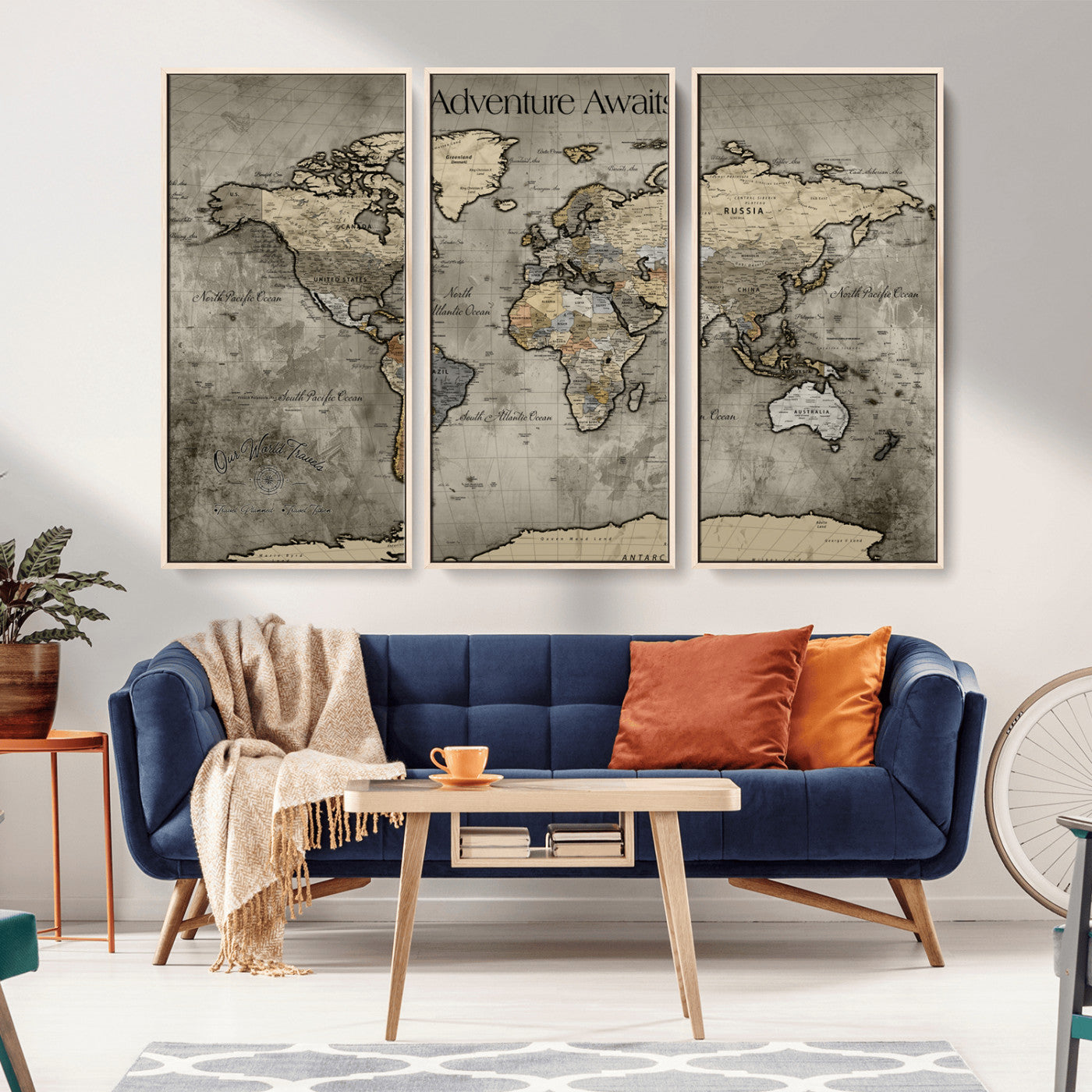 60740187-MGV-CV-36X24-Adventure Awaits Dark Vintage World Map – Rustic Travel Canvas Wall Art, Antique Style Atlas Print, Wanderlust Decor for Home