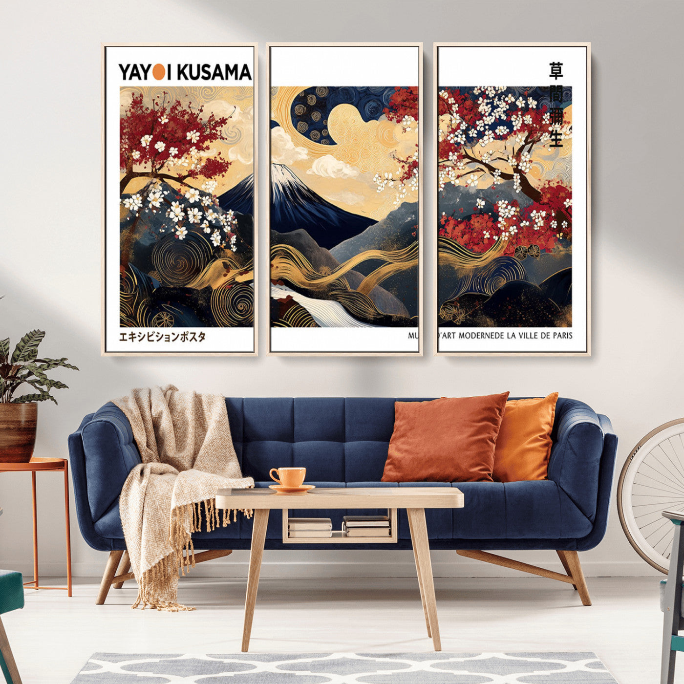 28945903-MGV-CV-36X24-Japanese Wall Art – Mount Fuji Canvas Print with Cherry Blossoms and Golden Wave Motifs, Traditional Asian Inspired Artwork for