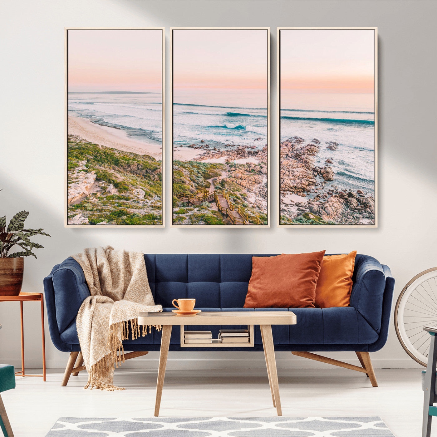 27332135-MGV-CV-36X24-Coastal Sunset Wall Art – Ocean Waves and Rocky Shore Canvas Print, Scenic Seaside Photography Decor for Bedroom, Living Room,