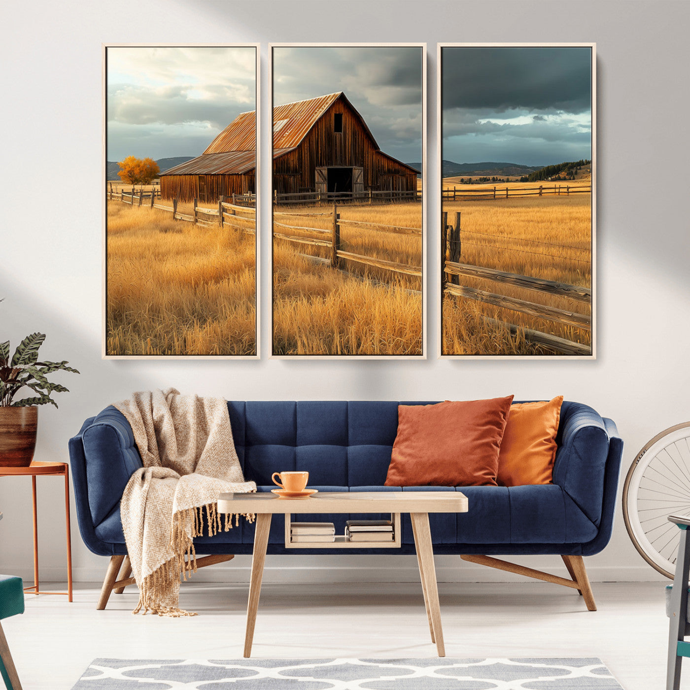 16480179-MGV-CV-36X24-Farmhouse Wall Art – Rustic Barn and Golden Field Canvas Print, Country Landscape Photography Decor for Bedroom, Living Room,