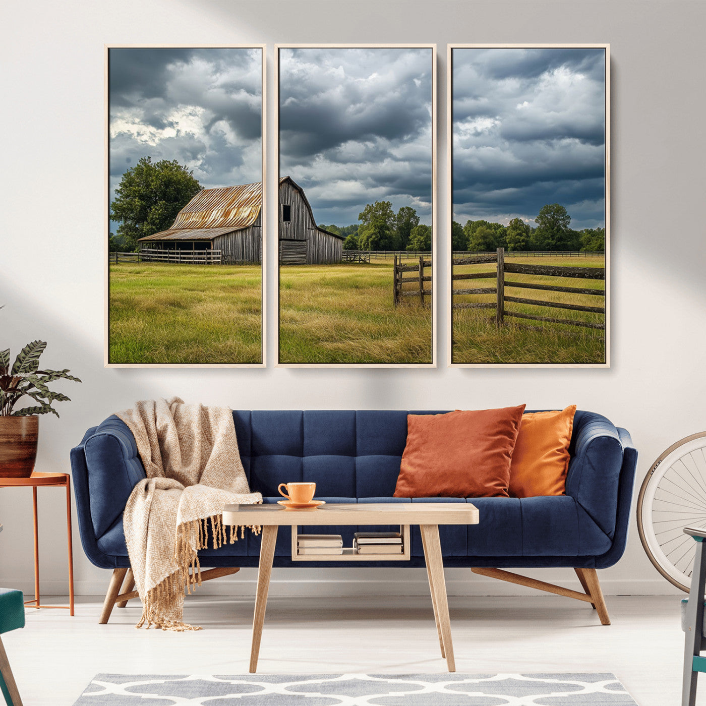 39409517-MGV-CV-36X24-Rustic Barn Wall Art – Weathered Farmhouse and Storm Clouds Canvas Print, Country Landscape Photography Decor for Bedroom, Living