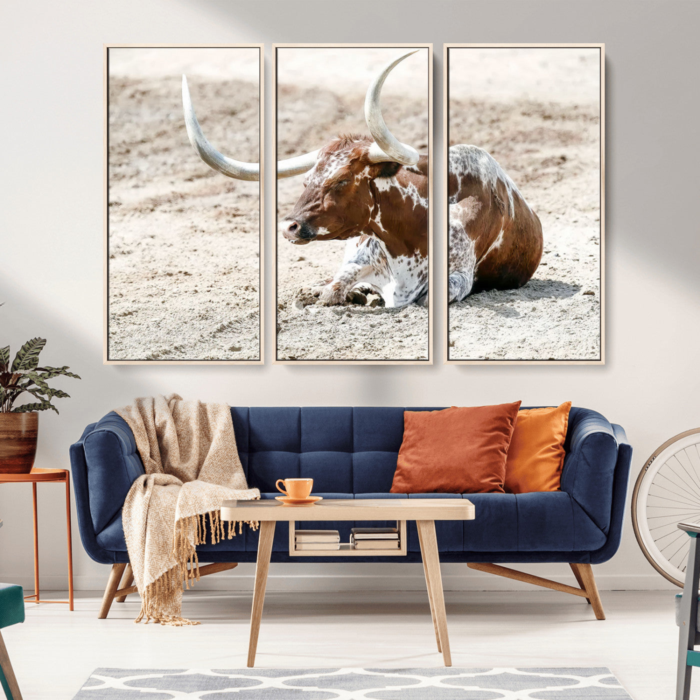 89096667-MGV-CV-36X24-Texas Longhorn Wall Art – Rustic Western Canvas Print, Cattle Photography Decor for Ranch House, Living Room, Office, Man Cave