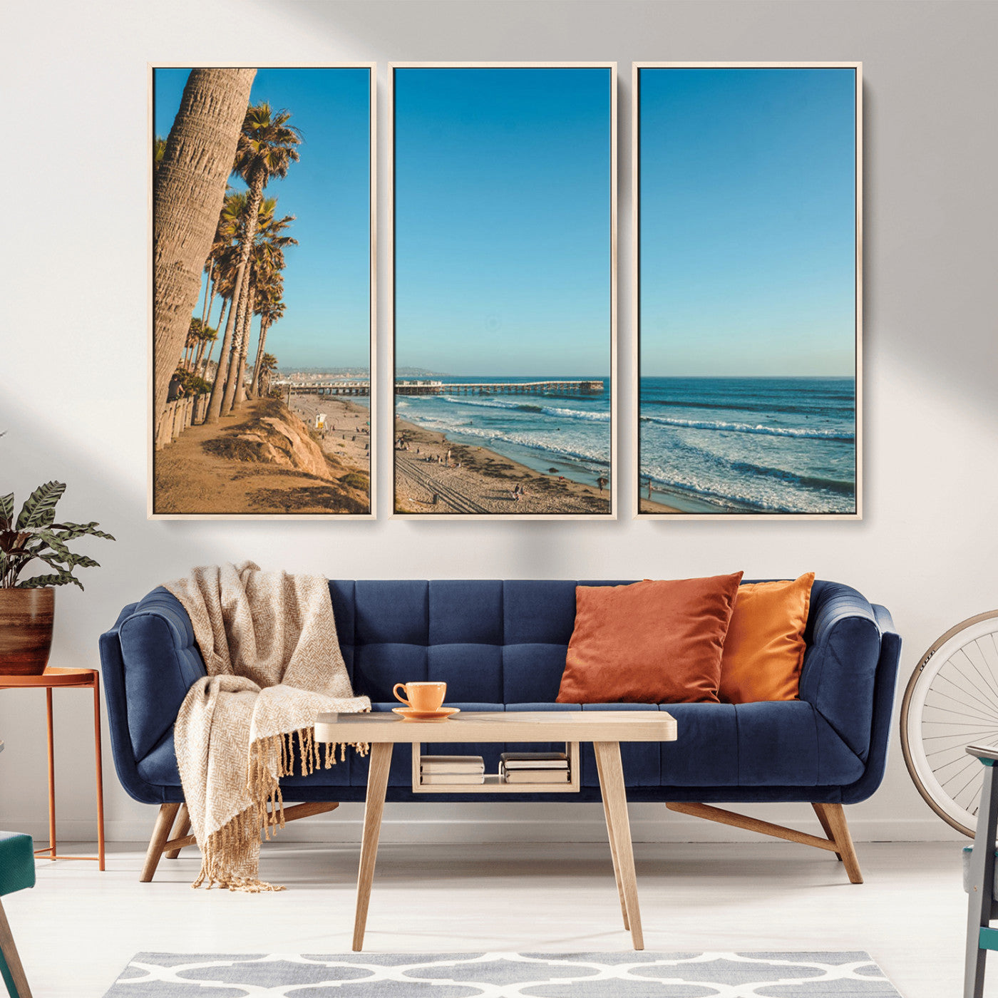 92568259-MGV-CV-36X24-California Beach Wall Art – Palm Tree Pier Canvas Print, Coastal Ocean Photography Seaside Decor for Living Room, Bedroom, Office,