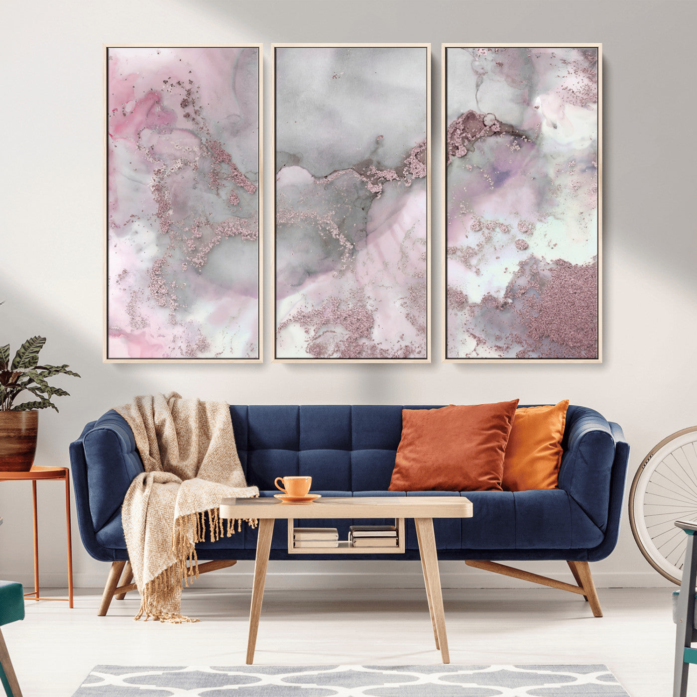 16416-MGV-CV-36X24-Blush Marble Wall Art Canvas Print, Framed Rose Gold Art Picture Print, Pink Cloudy Perfect Modern Glam Decor Artwork