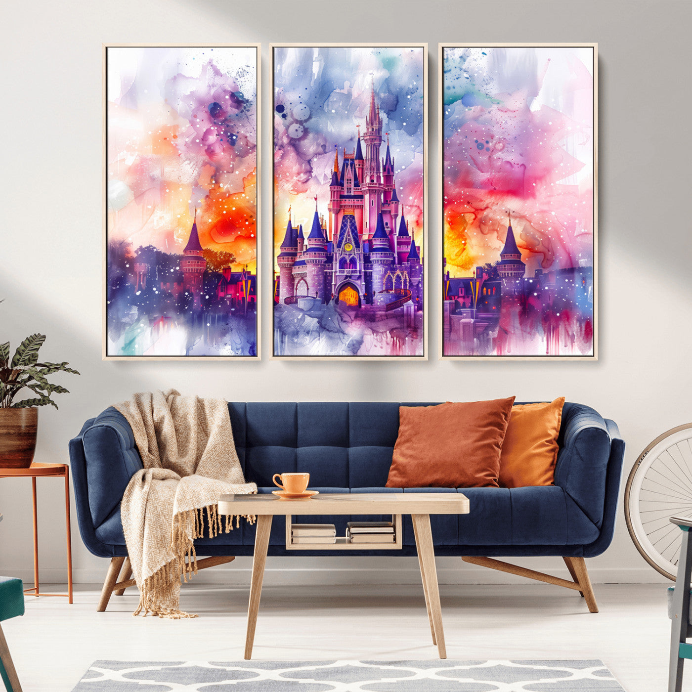 80707-MGV-CV-36X24-Cinderella Castle Wall Art Canvas Print, Framed Watercolor Sky Art Picture Print, Magic Kingdom Perfect Whimsical Fairytale Decor