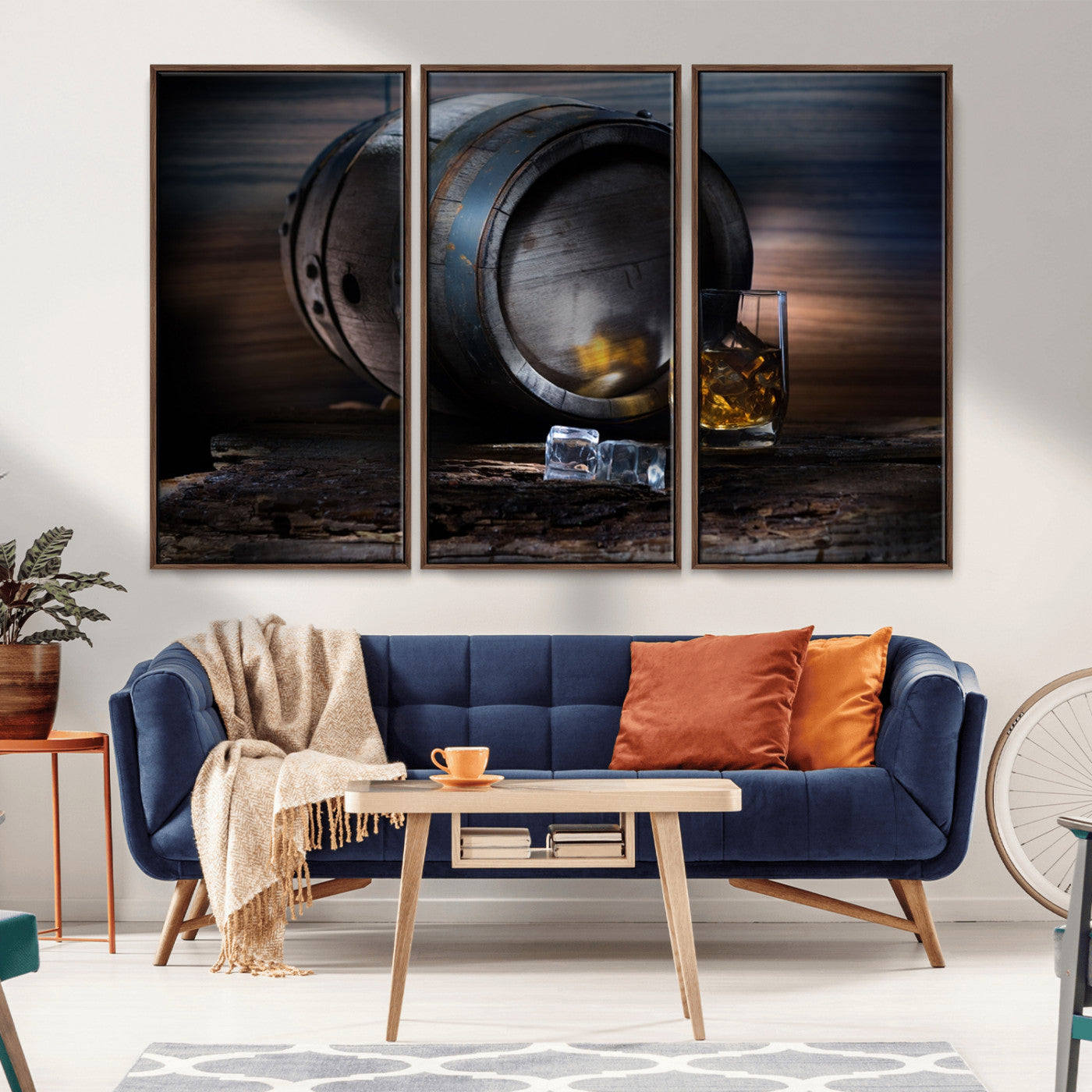 78049-MGV-CV-36X24-Whiskey Barrel Wall Art – Rustic Whiskey Barrel and Glass with Ice Canvas Print, Classic Bar or Lounge Decor for Home, Office, or