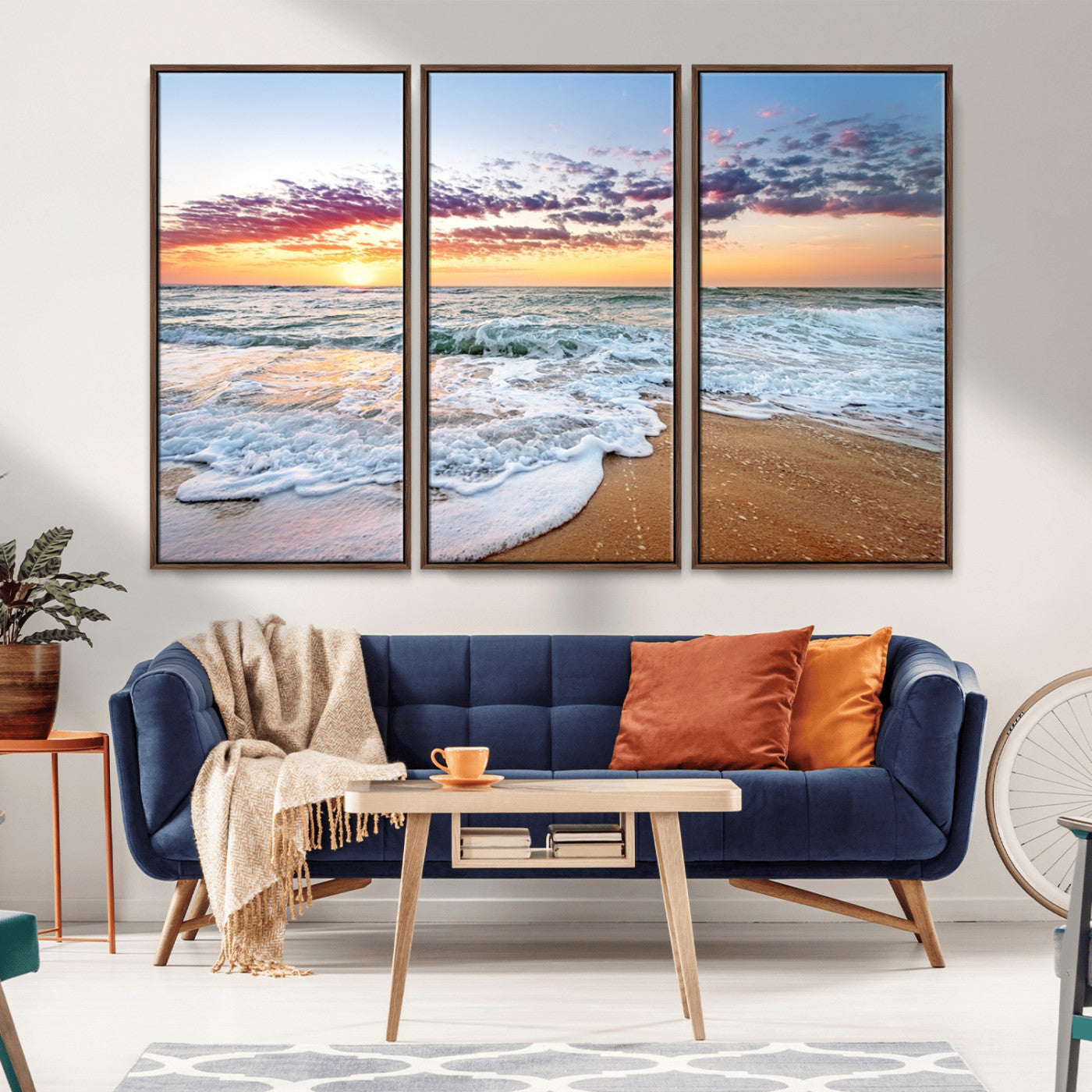 39560-MGV-CV-36X24-Sunrise Beach Wall Art – Vibrant Ocean Waves and Golden Sand Canvas Print, Seaside Coastal Decor for Living Room, Bedroom or