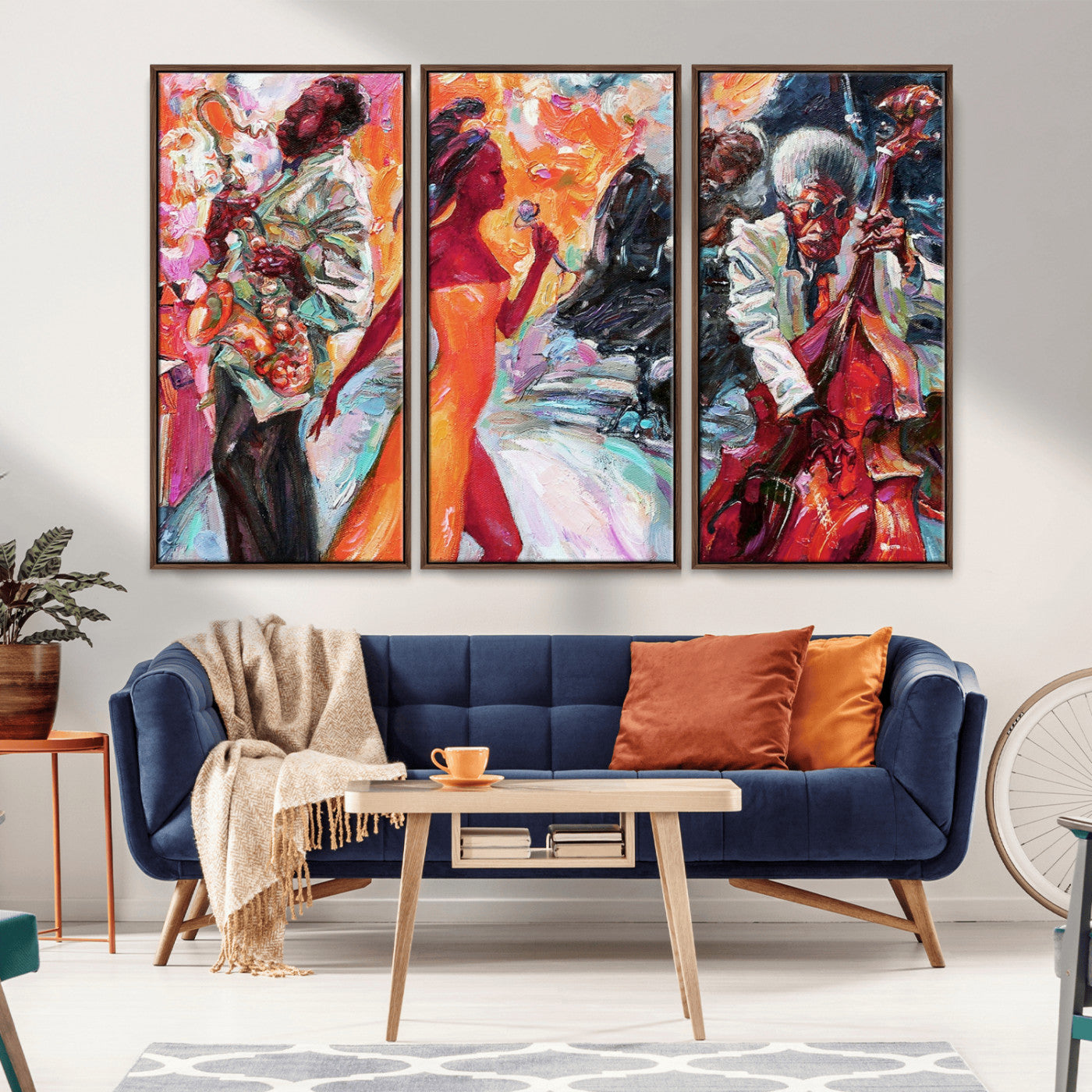24452-MGV-CV-36X24-Vibrant Jazz Musician Painting - Expressive Art Print of Live Jazz Band, Perfect Wall Decor for Music Lovers and Art Enthusiasts